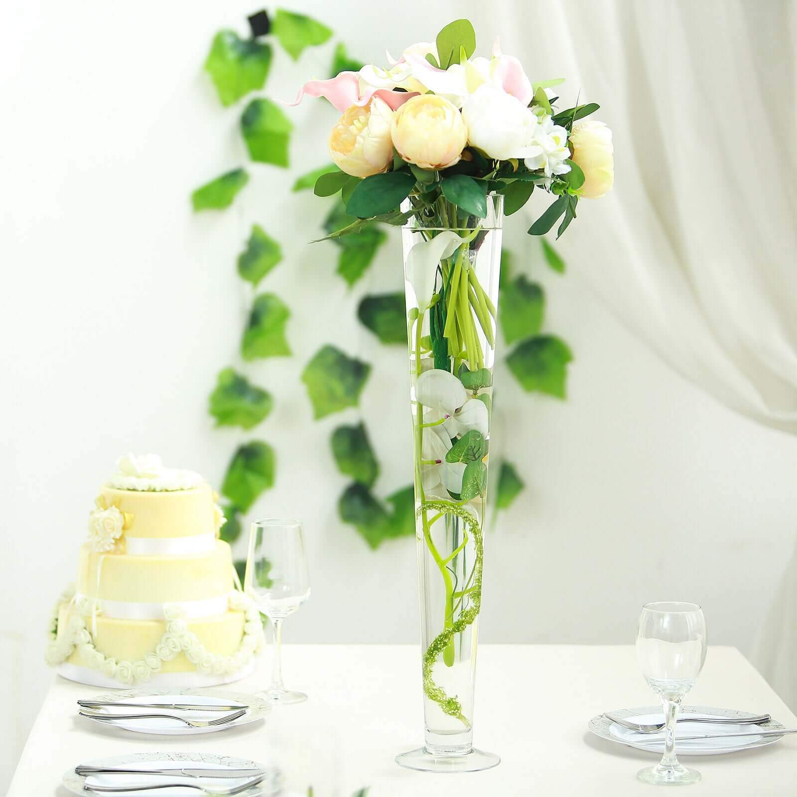6-Pack Glass Trumpet Vases 24" Clear - Heavy Duty Design for Sophisticated Floral Centerpieces