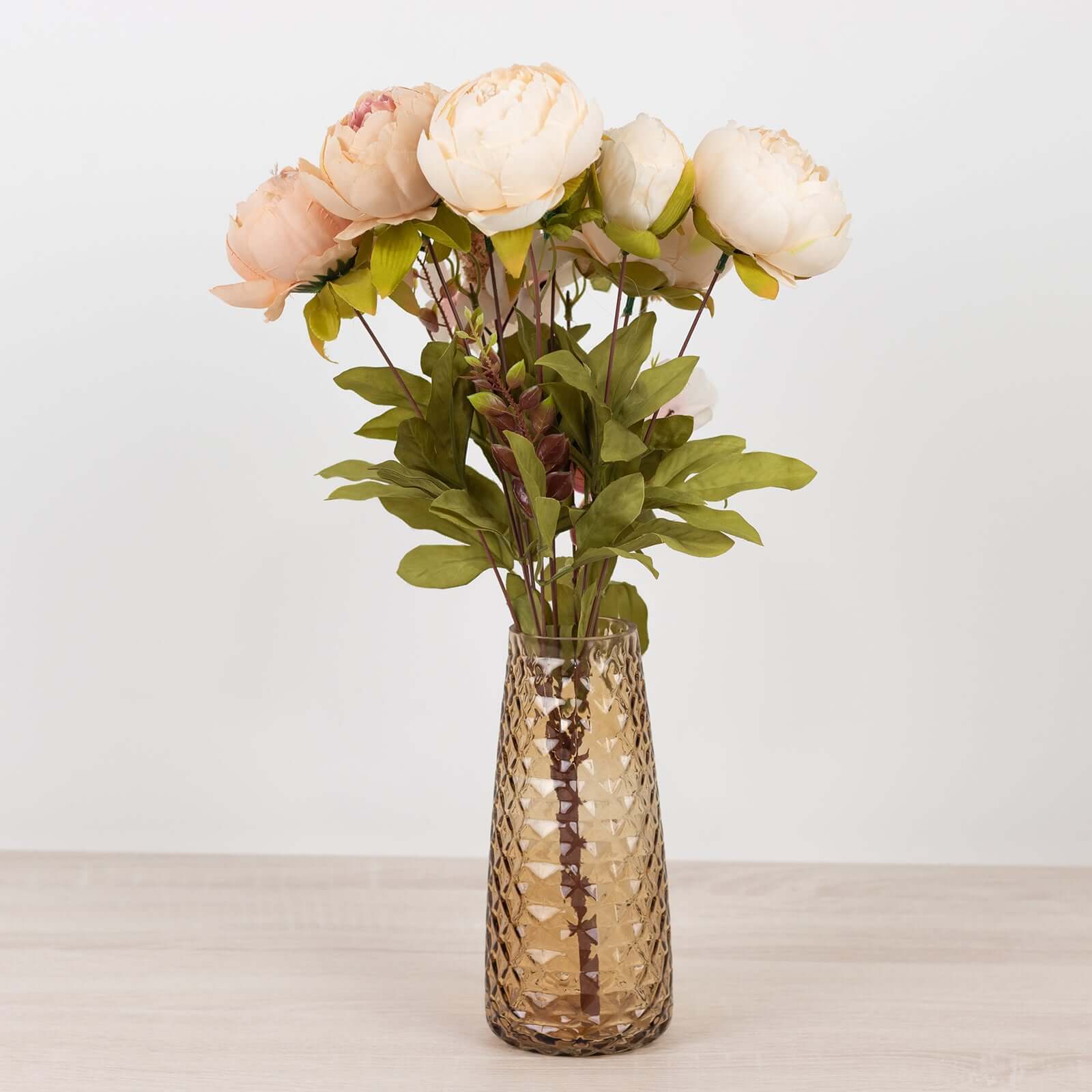 6-Pack Glass Urn Vases Diamond Crystal Cut Pattern 8.5" Amber Gold - Transparent Design for Floral Table Centerpieces - Image 10