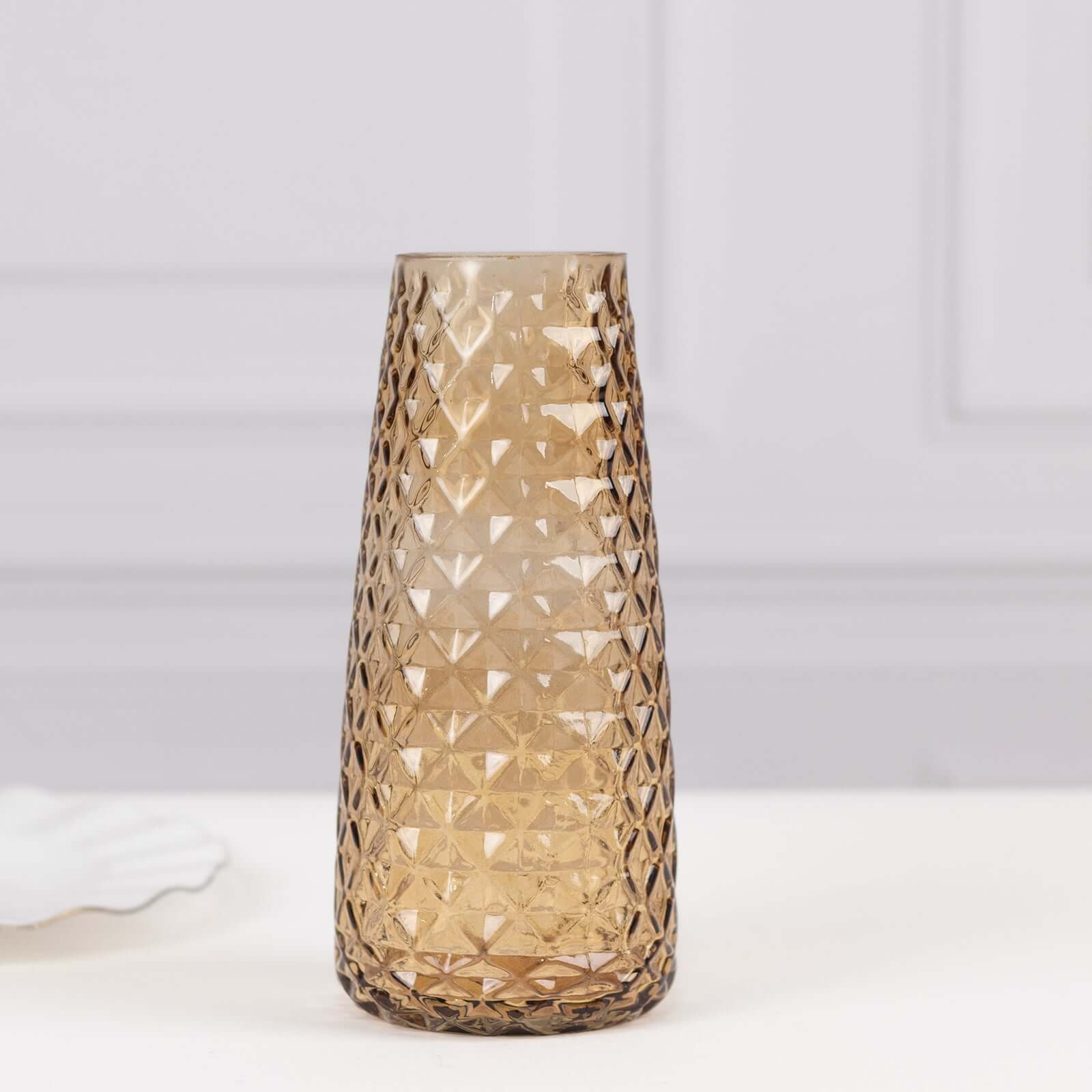 6-Pack Glass Urn Vases Diamond Crystal Cut Pattern 8.5" Amber Gold - Transparent Design for Floral Table Centerpieces - Image 15