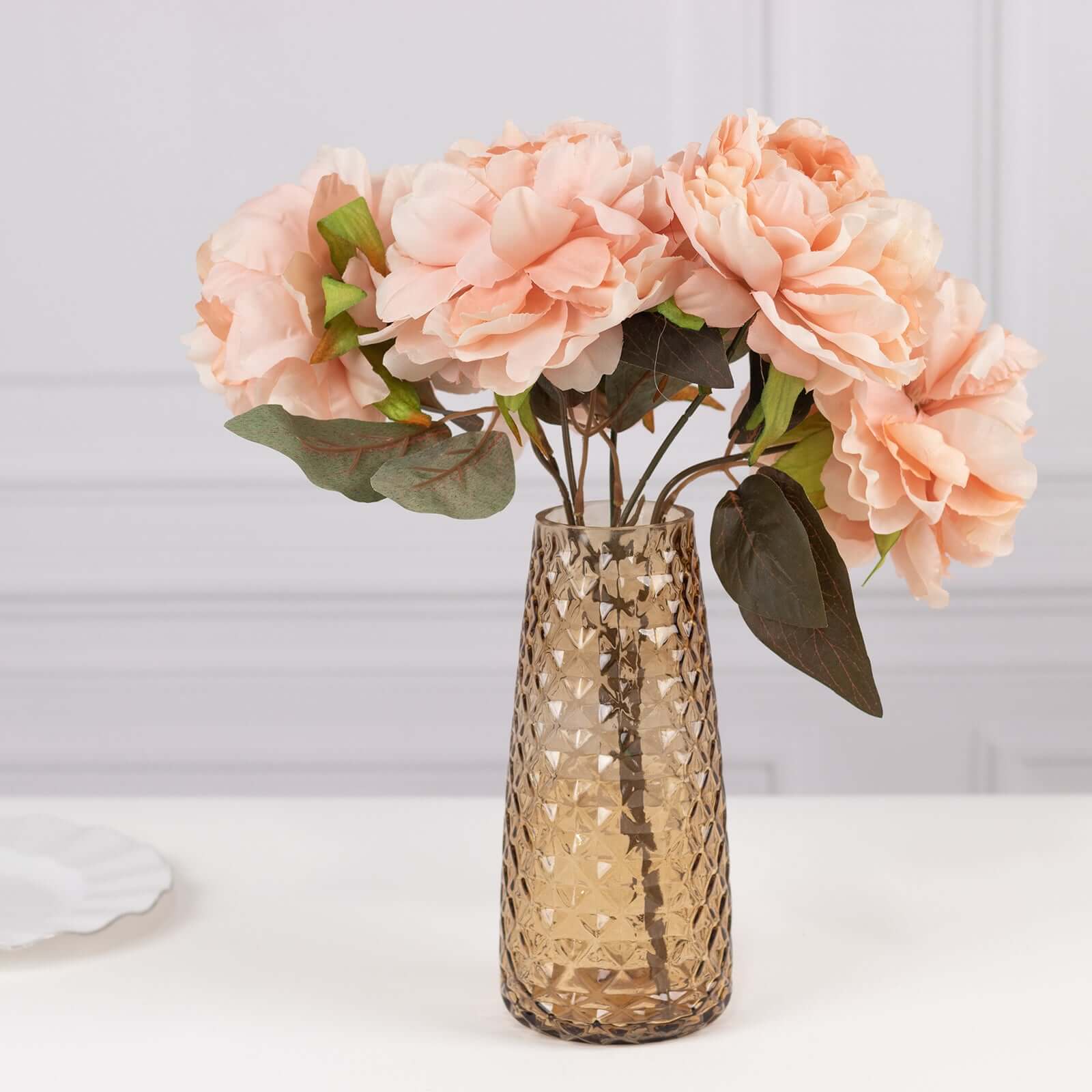 6-Pack Glass Urn Vases Diamond Crystal Cut Pattern 8.5" Amber Gold - Transparent Design for Floral Table Centerpieces - Image 6