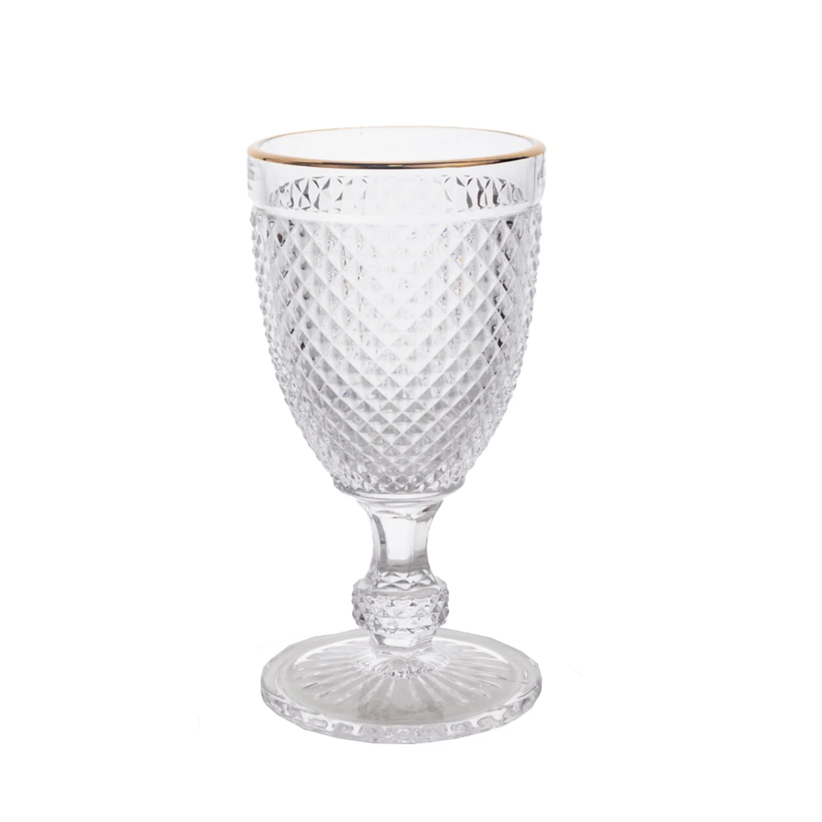 6-Pack Glass Wine Goblets 8oz Clear with Gold Rim and Embossed Diamond Pattern 6" - Vintage Short Stem Cocktail Glasses - Image 6
