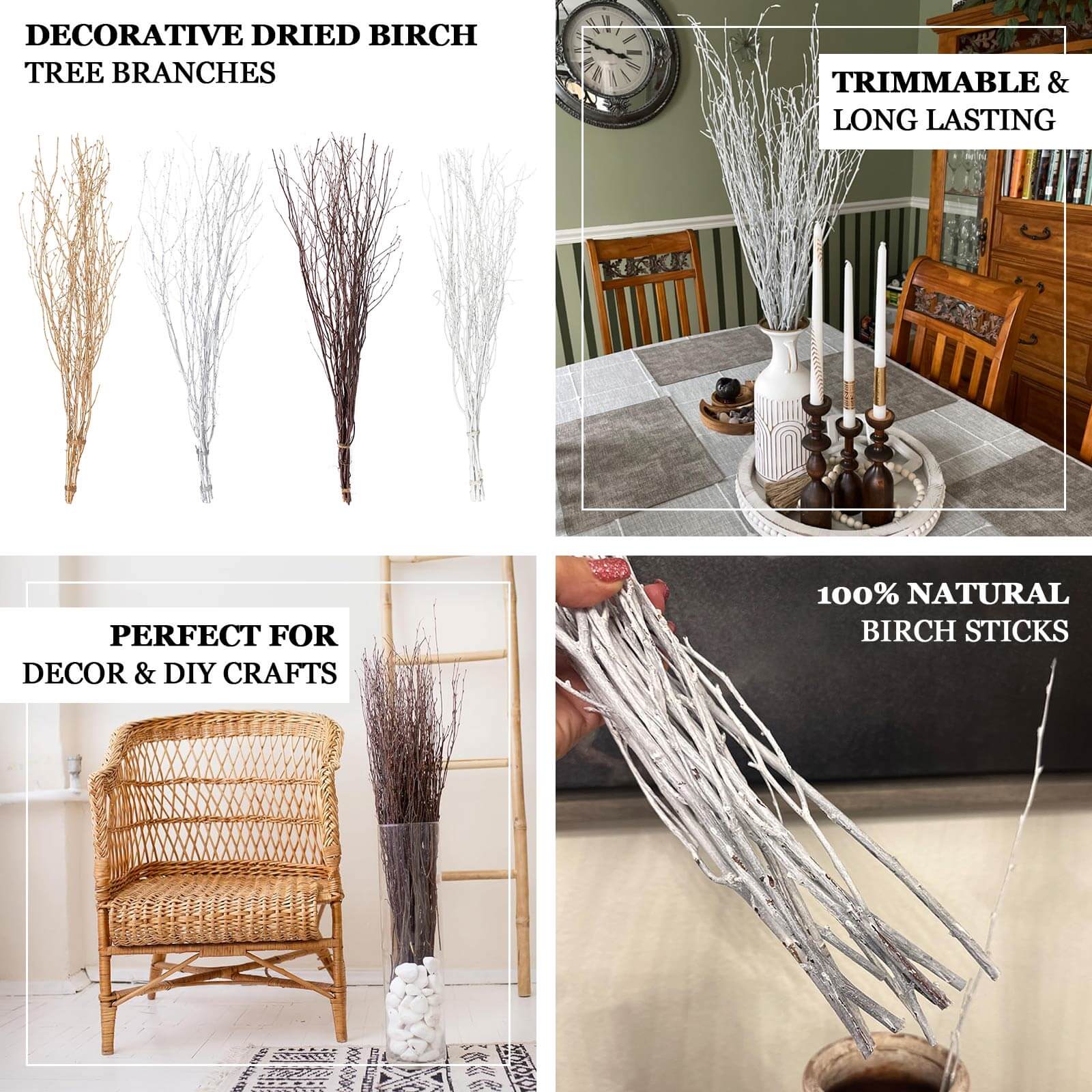 6-Pack Birch Tree Branches 46" Natural - Rustic Dried Willow Twigs Sticks - Image 4