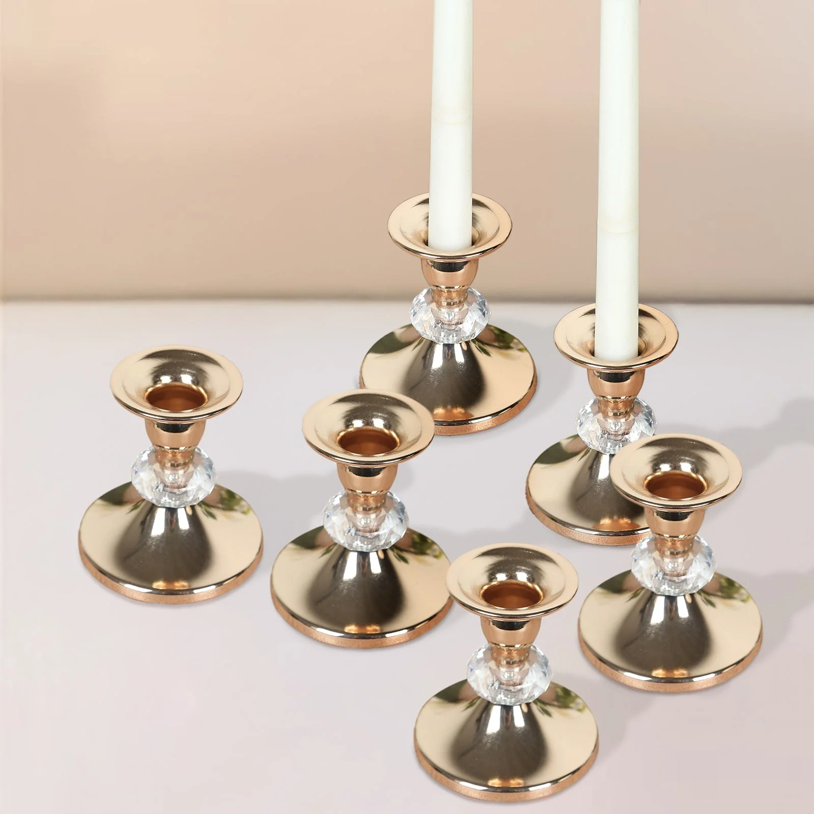 6 Pack Gold Metal Taper Candle Holders with Crystal Ball, Elegant 3.5" Vintage Candle Stick Stands - Image 8