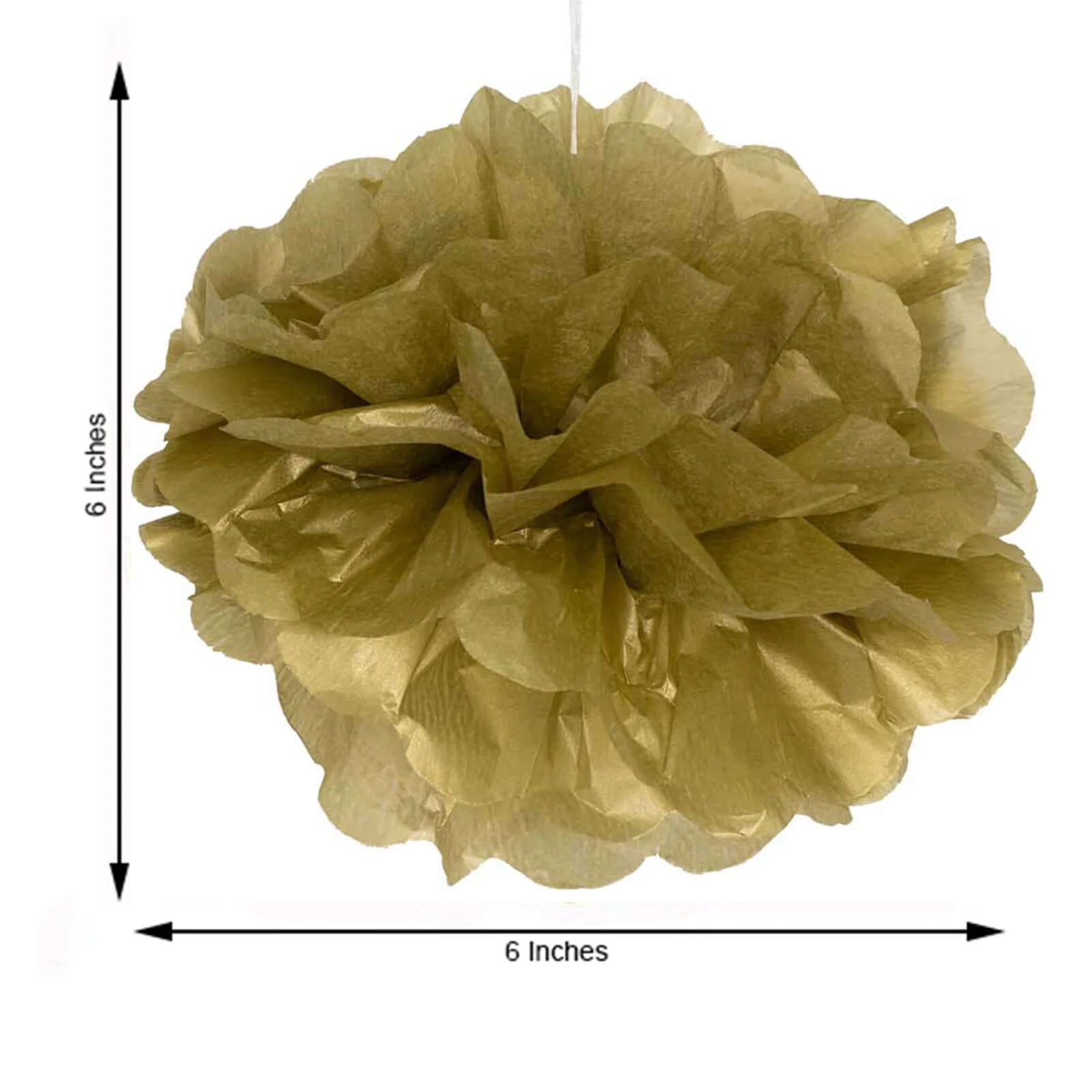 6 Pack Gold Tissue Paper Pom Poms Flower Balls, Ceiling Wall Hanging Decorations 6" - Image 3