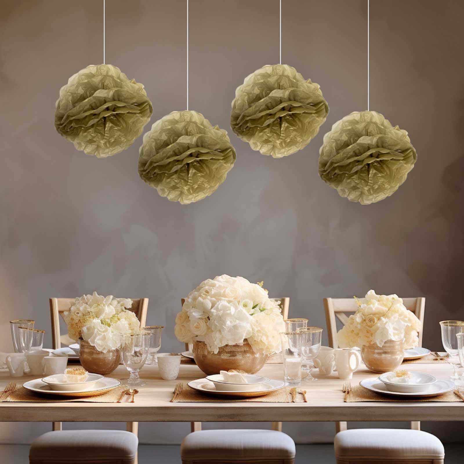 6 Pack Gold Tissue Paper Pom Poms Flower Balls, Ceiling Wall Hanging Decorations 8" - Image 11