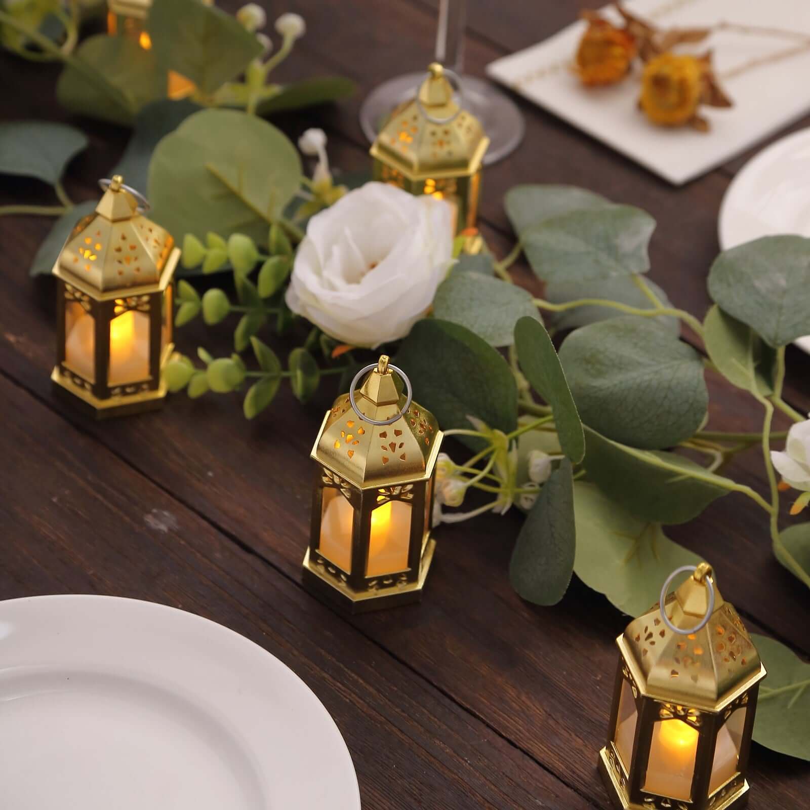 6-Pack LED Mini Lanterns Gold 3.5" Moroccan Style Warm White - Flickering Tealights Battery Operated Candle Lamp Centerpieces - Image 2