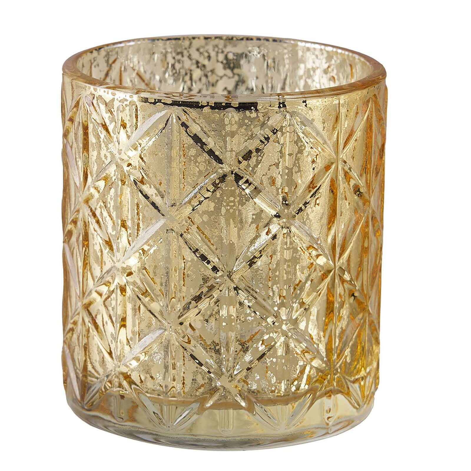 6-Pack Mercury Glass Candle Holders 3" Shiny Gold with Geometric Design - Votive Tealight Holders - Image 6