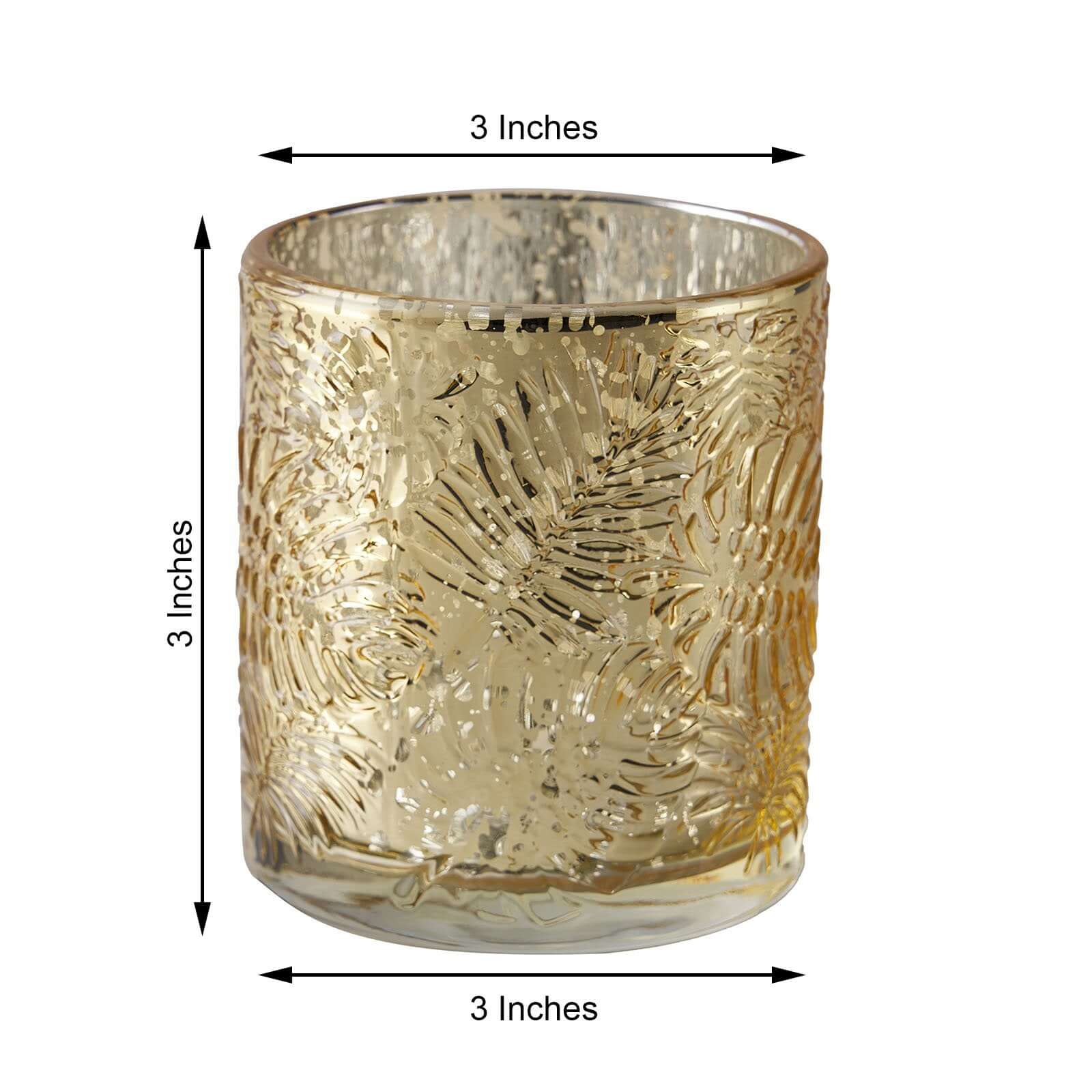 6-Pack Mercury Glass Candle Holders Palm Leaf Design Gold - Votive Tealight Holders for Events - Image 3