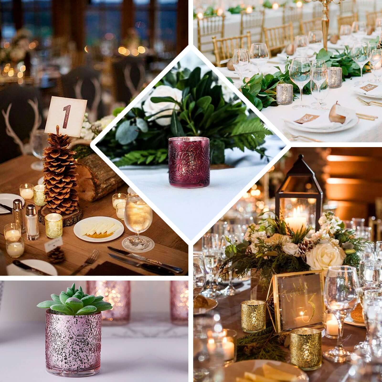 6-Pack Mercury Glass Candle Holders Palm Leaf Design Gold - Votive Tealight Holders for Events - Image 4