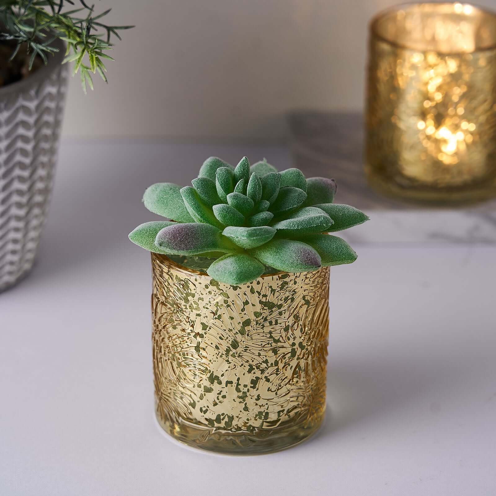 6-Pack Mercury Glass Candle Holders Palm Leaf Design Gold - Votive Tealight Holders for Events - Image 7