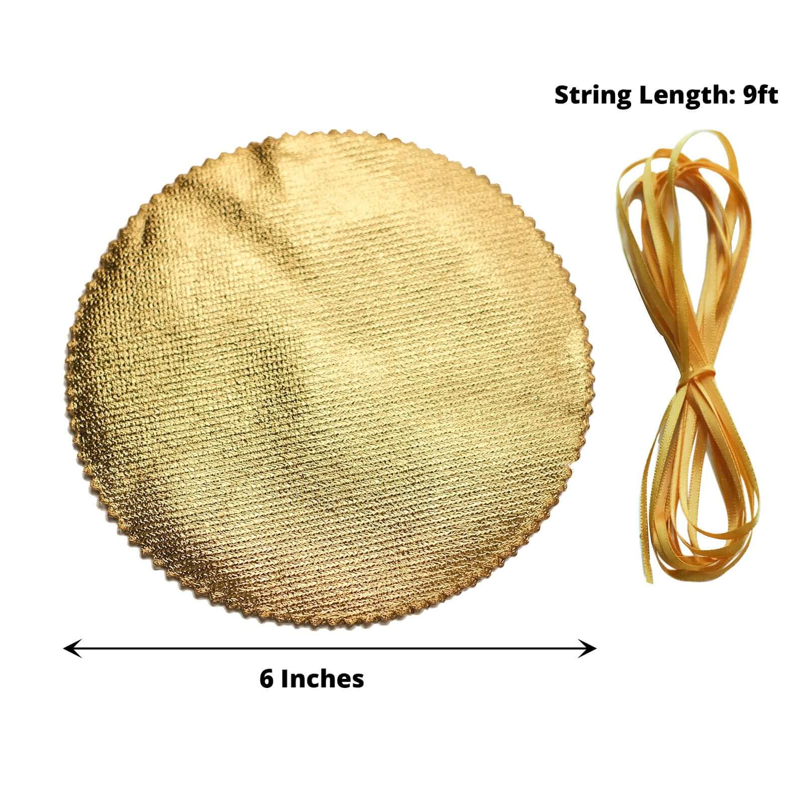 6-Pack Metallic Gold Fabric Jar Covers 6" Round Lame Design with Satin Tie String - DIY Party Favors & Craft Supplies - Image 3