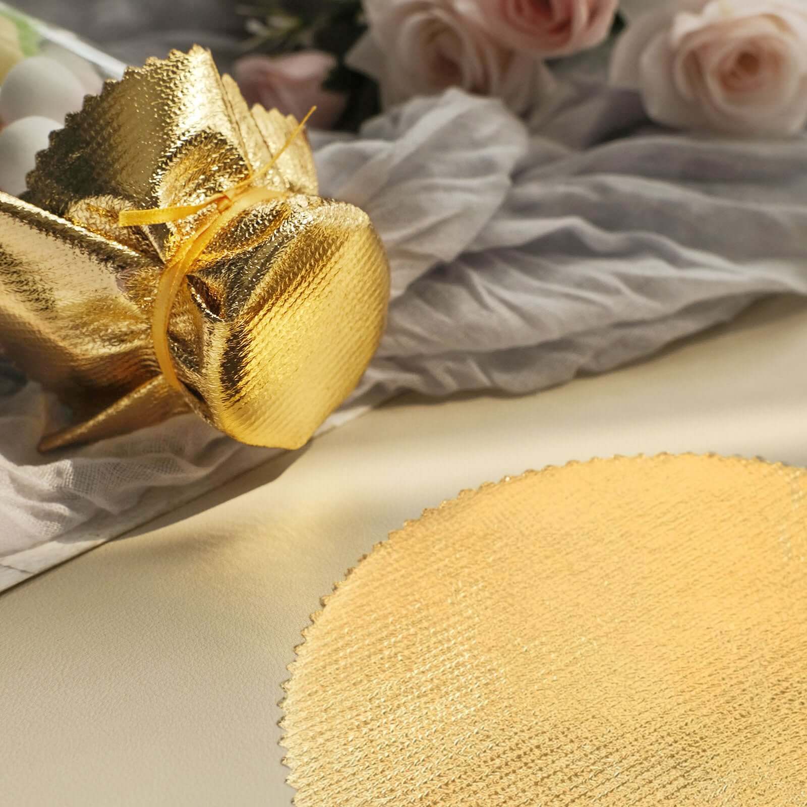 6-Pack Metallic Gold Fabric Jar Covers 6" Round Lame Design with Satin Tie String - DIY Party Favors & Craft Supplies - Image 9