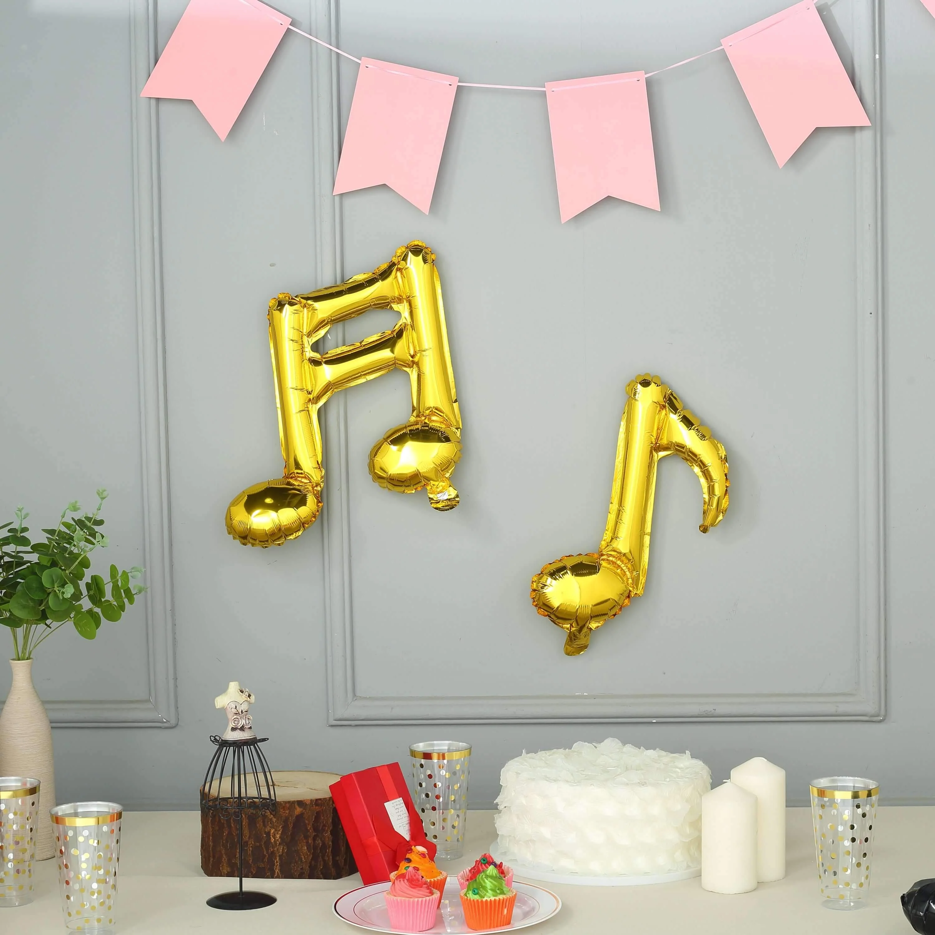 6 Pack Metallic Gold Single and Double Music Note Mylar Foil Balloons - Image 7