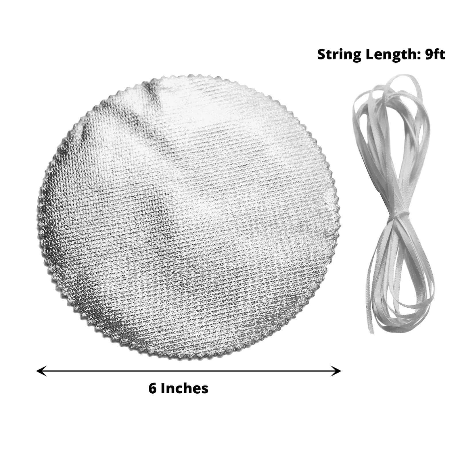 6-Pack Metallic Silver Fabric Jar Covers 6" Round Lame Design with Satin Tie String - DIY Party Favors & Craft Supplies - Image 3