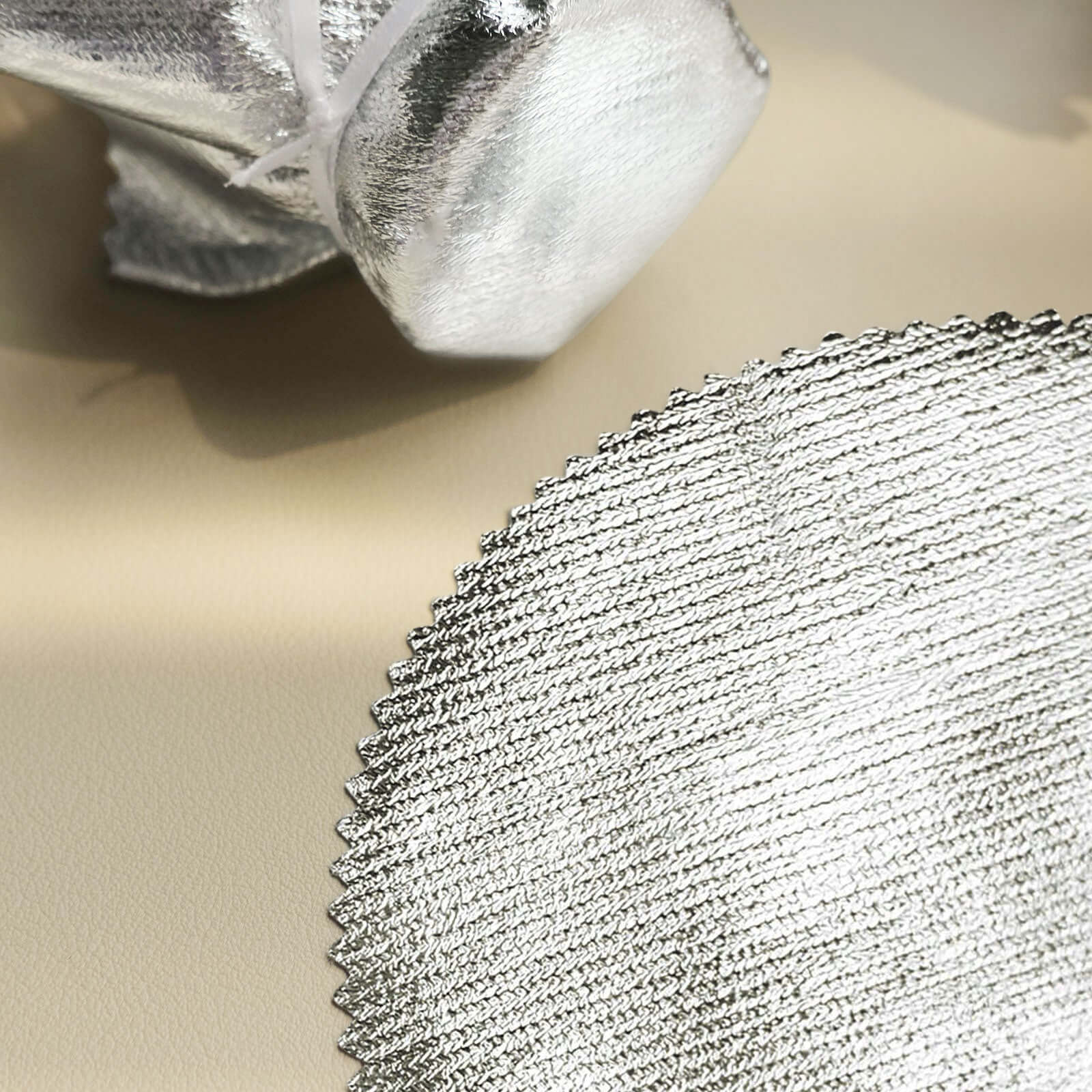 6-Pack Metallic Silver Fabric Jar Covers 6" Round Lame Design with Satin Tie String - DIY Party Favors & Craft Supplies - Image 6