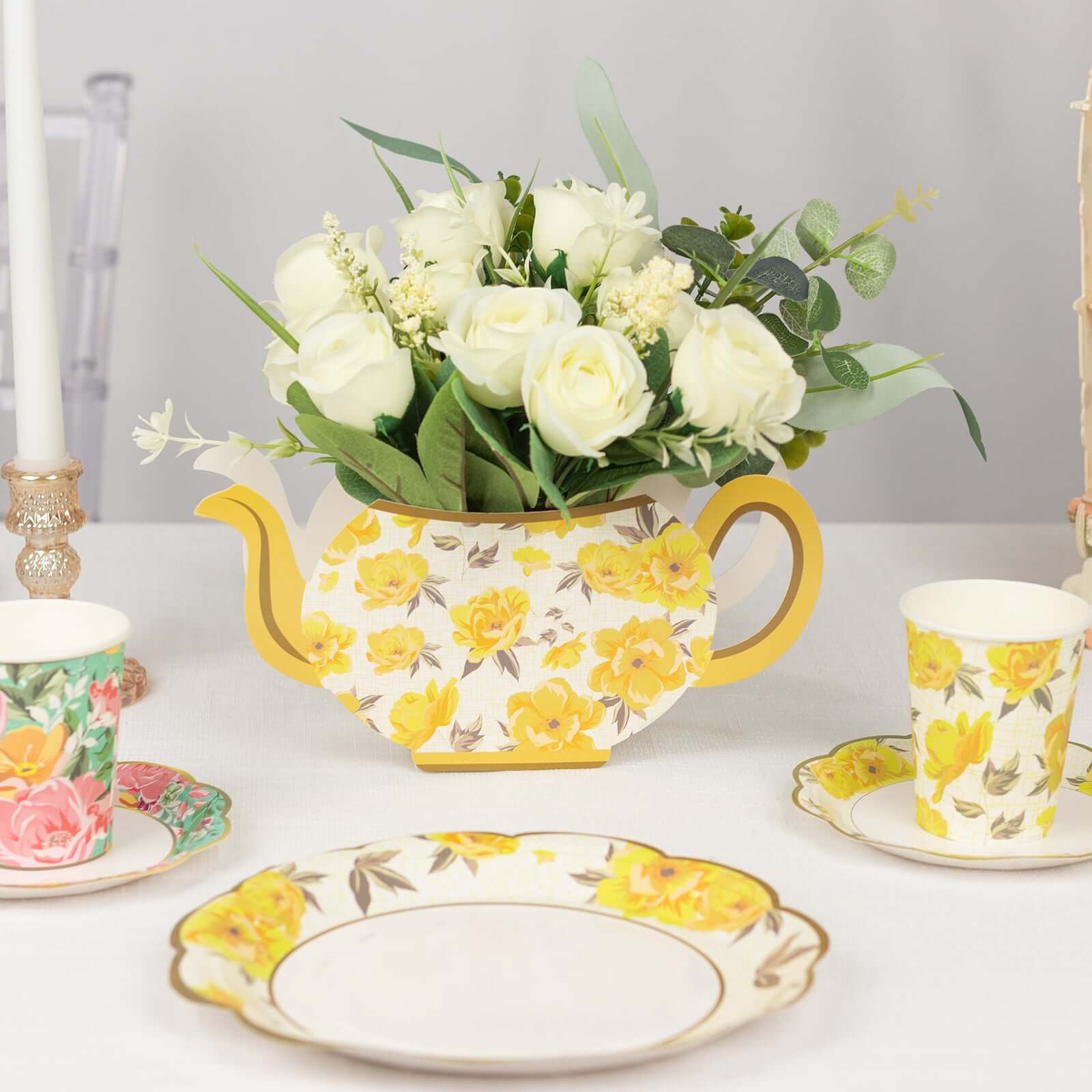 6 Pack Mixed Paper Teapot Favor Boxes with Vintage Floral Design, Flower Boxes Centerpiece Tea Party Supplies - 10"x3.5"x5" - Image 10