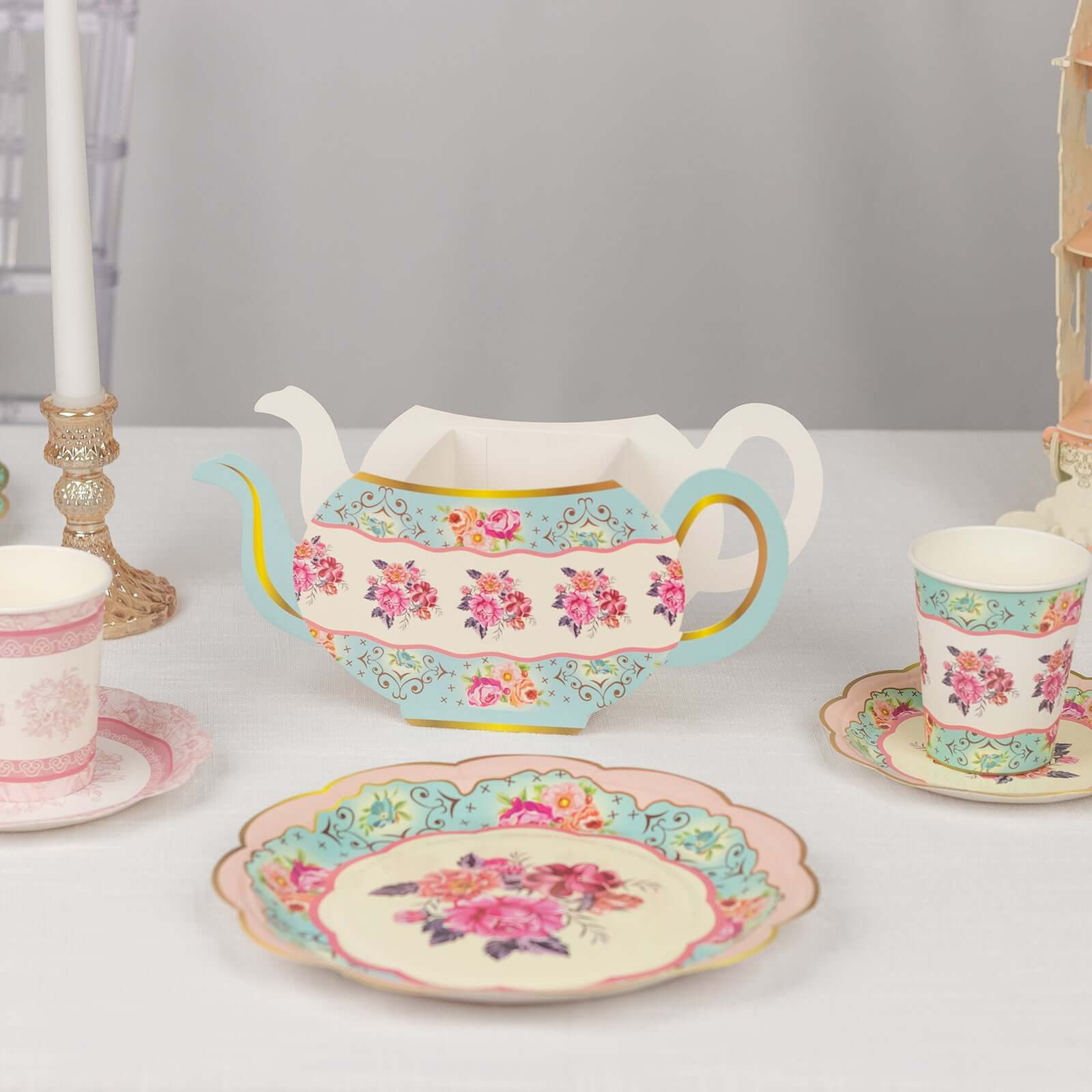 6 Pack Mixed Paper Teapot Favor Boxes with Vintage Floral Design, Flower Boxes Centerpiece Tea Party Supplies - 10"x3.5"x5" - Image 13