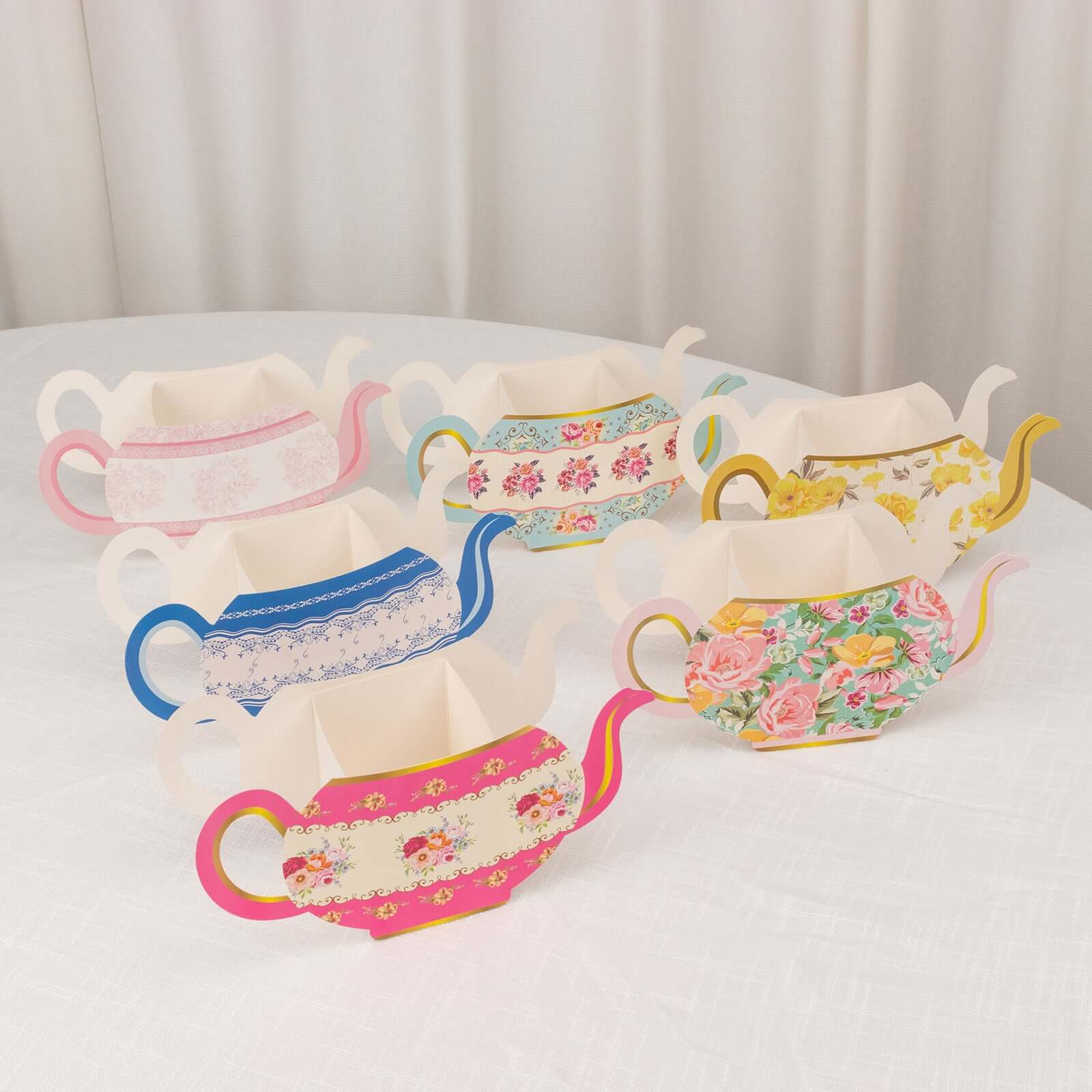6 Pack Mixed Paper Teapot Favor Boxes with Vintage Floral Design, Flower Boxes Centerpiece Tea Party Supplies - 10"x3.5"x5" - Image 14