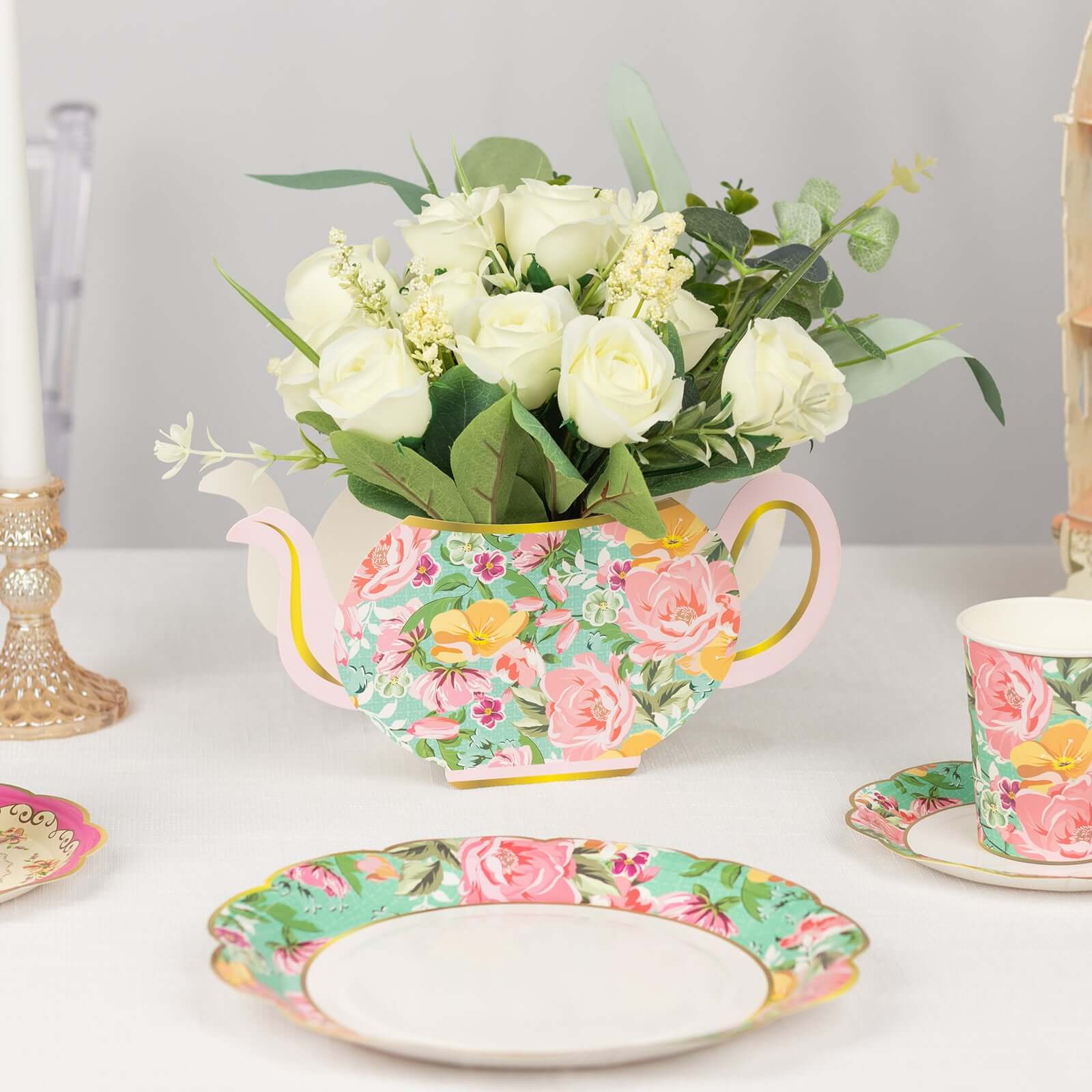 6 Pack Mixed Paper Teapot Favor Boxes with Vintage Floral Design, Flower Boxes Centerpiece Tea Party Supplies - 10"x3.5"x5" - Image 2
