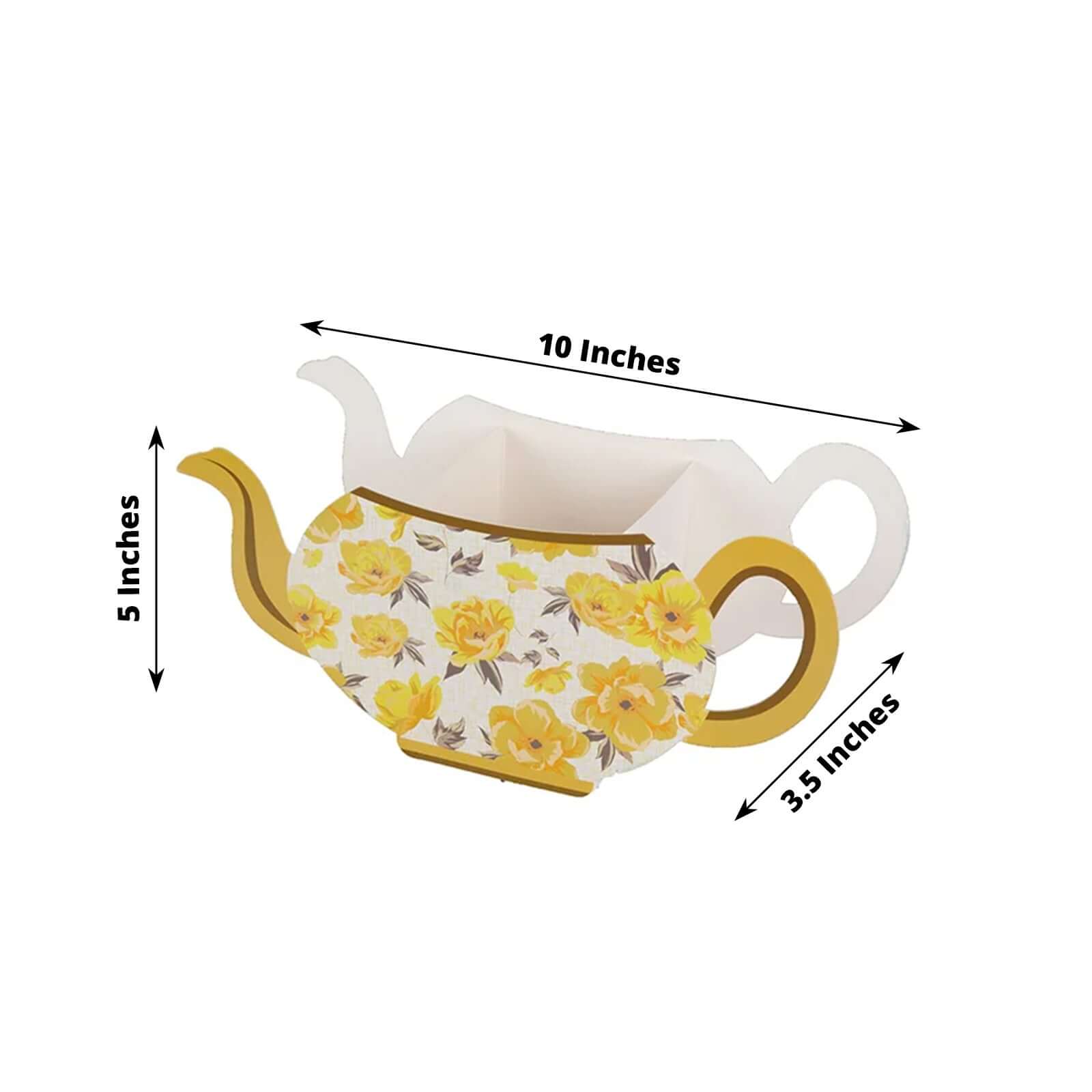 6 Pack Mixed Paper Teapot Favor Boxes with Vintage Floral Design, Flower Boxes Centerpiece Tea Party Supplies - 10"x3.5"x5" - Image 3