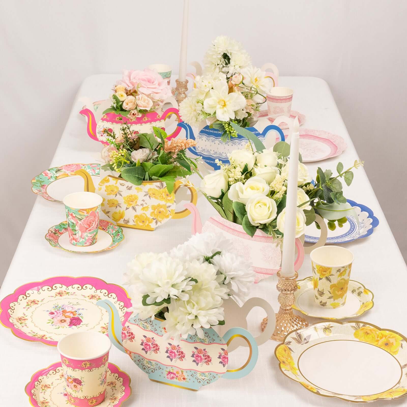 6 Pack Mixed Paper Teapot Favor Boxes with Vintage Floral Design, Flower Boxes Centerpiece Tea Party Supplies - 10"x3.5"x5" - Image 5