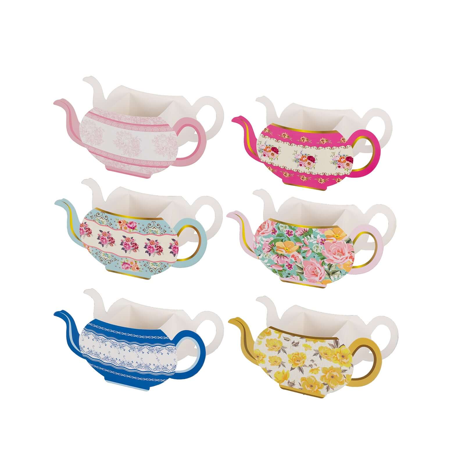 6 Pack Mixed Paper Teapot Favor Boxes with Vintage Floral Design, Flower Boxes Centerpiece Tea Party Supplies - 10"x3.5"x5" - Image 7