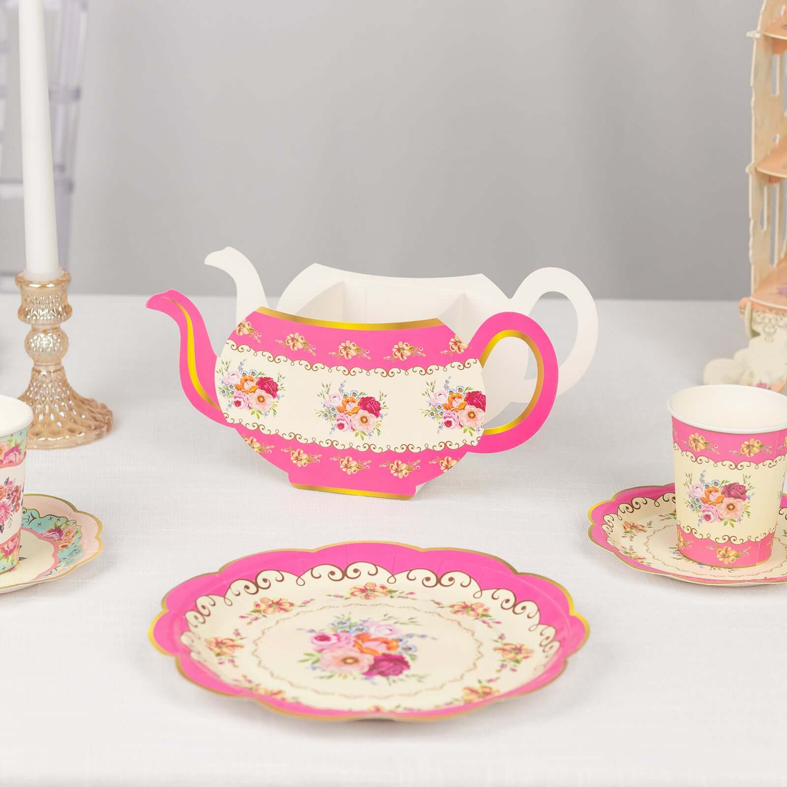 6 Pack Mixed Paper Teapot Favor Boxes with Vintage Floral Design, Flower Boxes Centerpiece Tea Party Supplies - 10"x3.5"x5" - Image 9