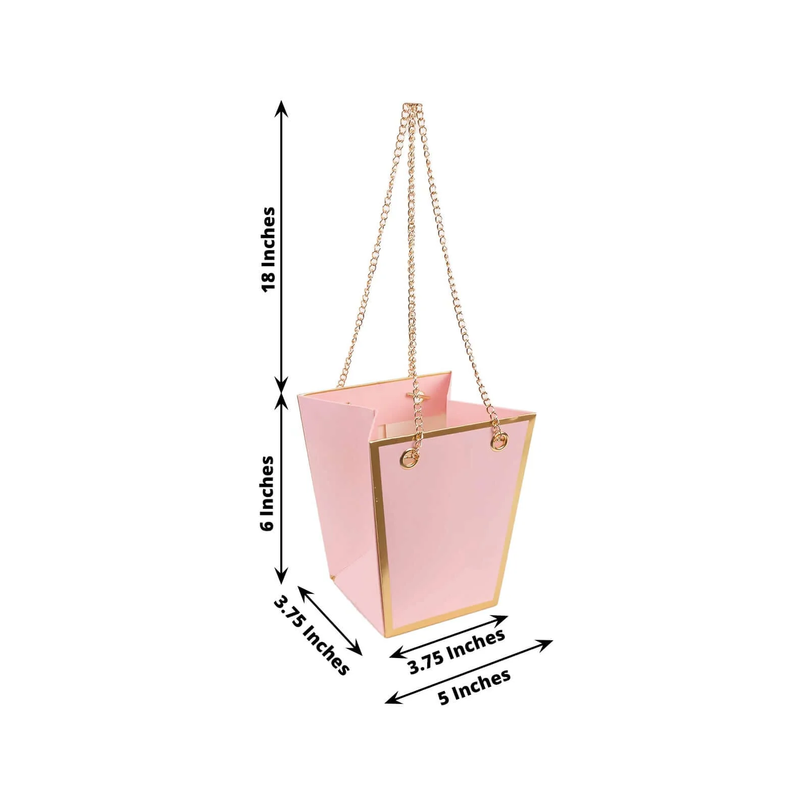 6 Pack Pink Gold Edge Paper Flower Gift Bags With Metal Chain Handles, Party Favor Tote Bags in Trapezoid Shape - 5"x6" - Image 3