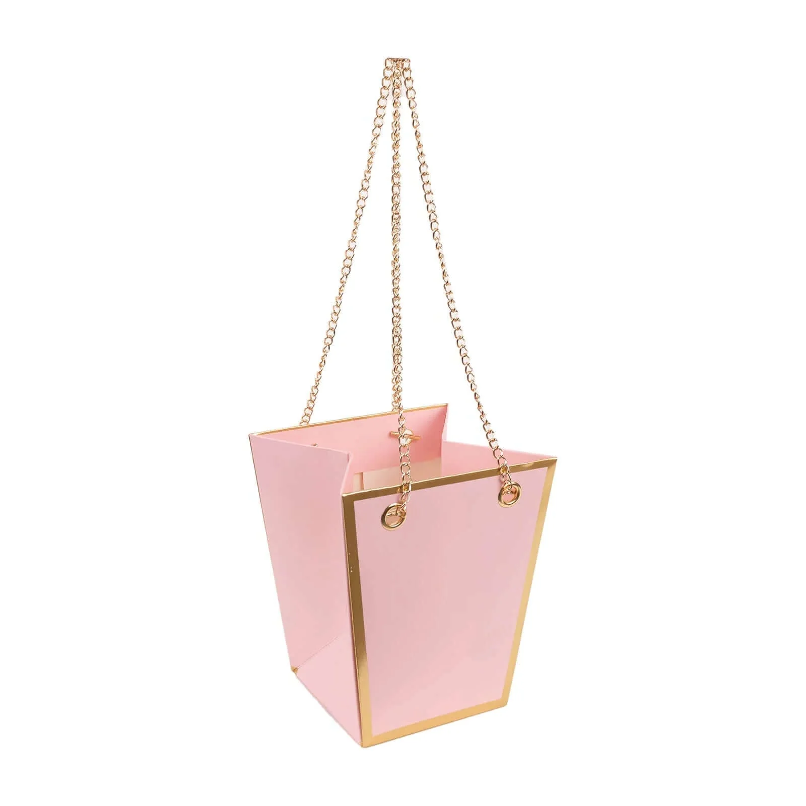 6 Pack Pink Gold Edge Paper Flower Gift Bags With Metal Chain Handles, Party Favor Tote Bags in Trapezoid Shape - 5"x6" - Image 8