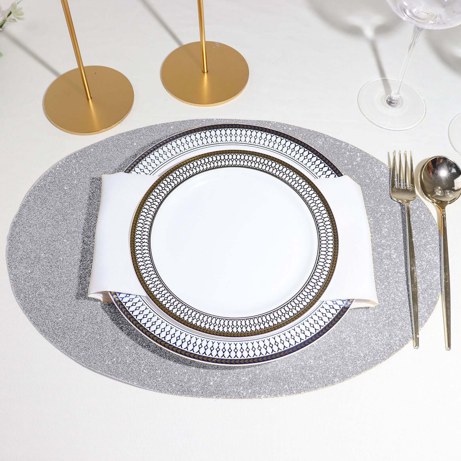 6-Pack Placemats 12"x18" Oval Glitter Design Silver Sparkle - Non-Slip Dining Table Mats - Image 10