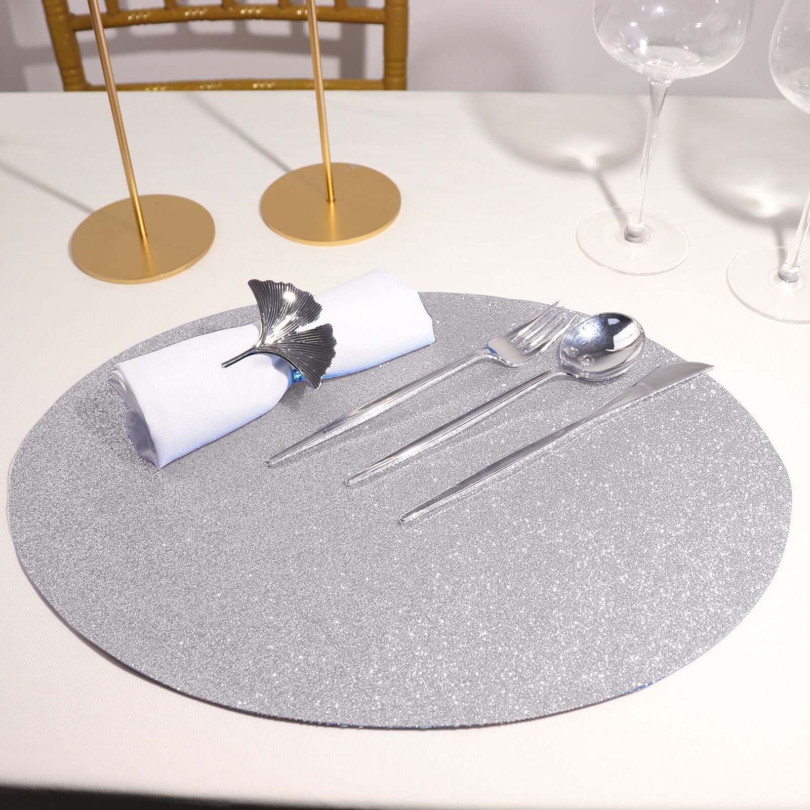 6-Pack Placemats 12"x18" Oval Glitter Design Silver Sparkle - Non-Slip Dining Table Mats - Image 11