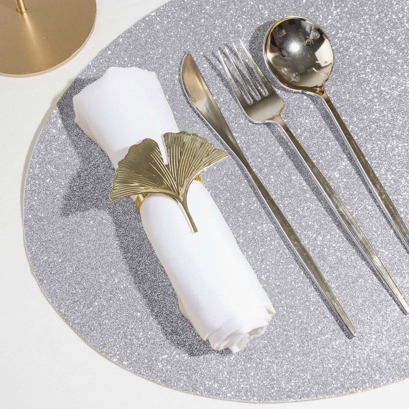 6-Pack Placemats 12"x18" Oval Glitter Design Silver Sparkle - Non-Slip Dining Table Mats - Image 12