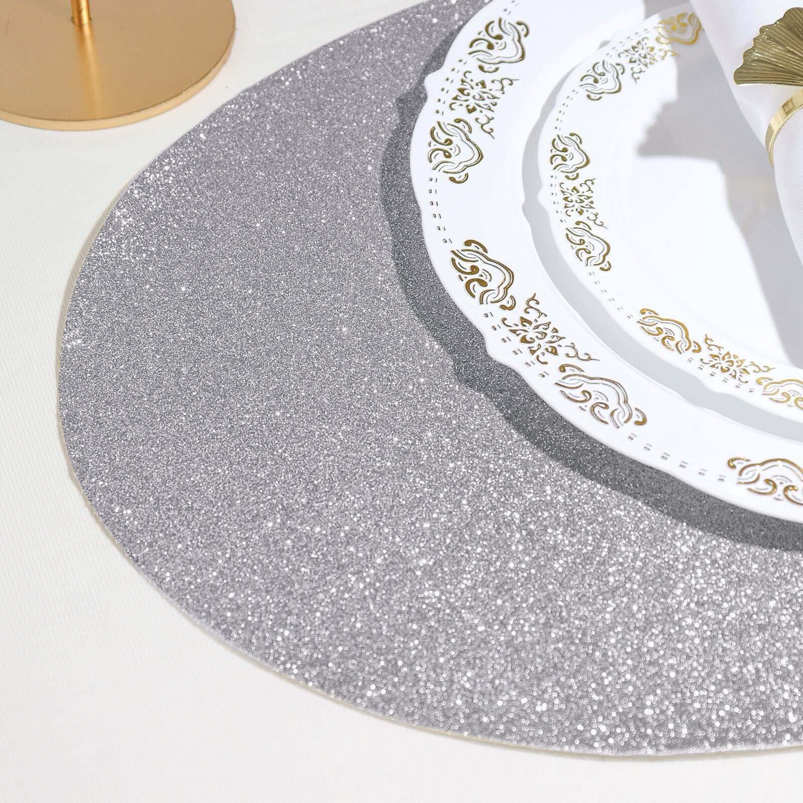 6-Pack Placemats 12"x18" Oval Glitter Design Silver Sparkle - Non-Slip Dining Table Mats - Image 13