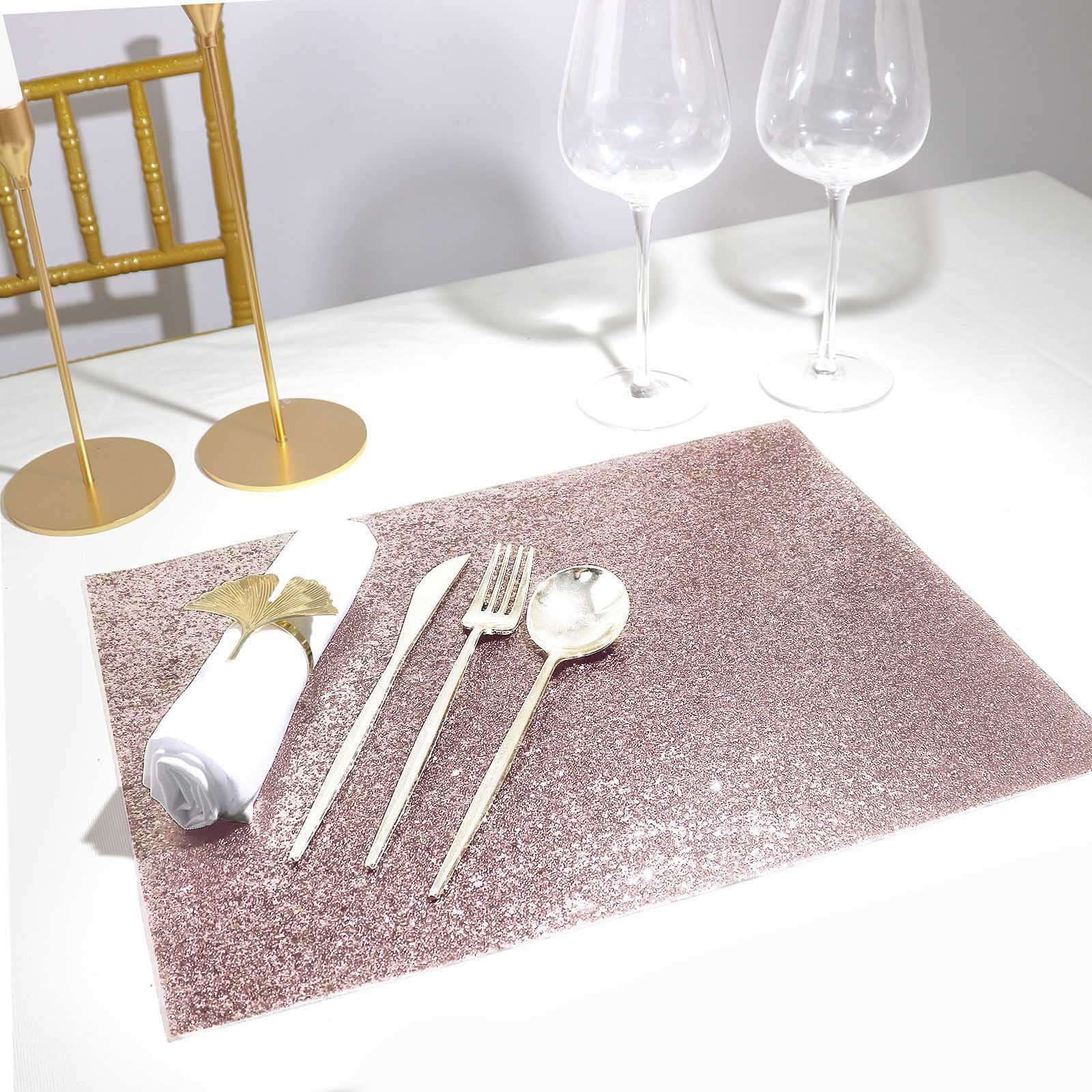 6-Pack Placemats 12"x18" Rectangle Glitter Design Rose Gold Sparkle - Non-Slip Decorative Table Mats - Image 2
