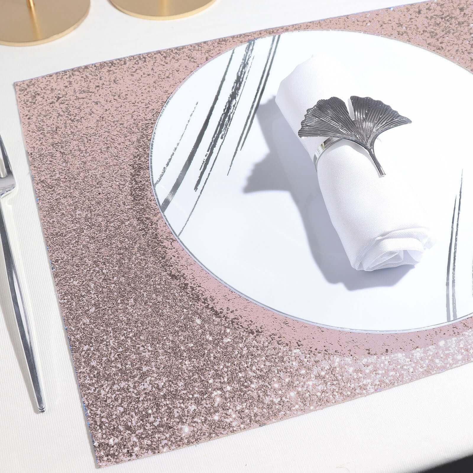 6-Pack Placemats 12"x18" Rectangle Glitter Design Rose Gold Sparkle - Non-Slip Decorative Table Mats - Image 6
