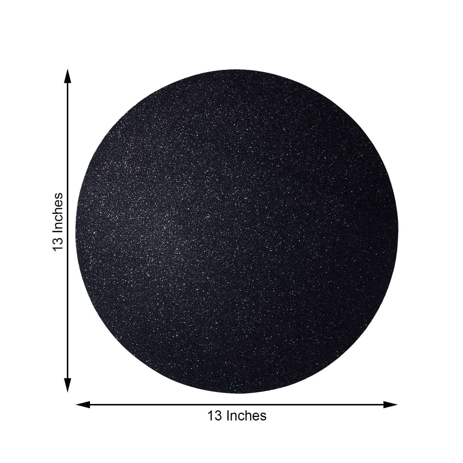 6-Pack Placemats 13" Round Glitter Design Black Sparkle - Non-Slip Decorative Table Mats for Stylish Dining - Image 3