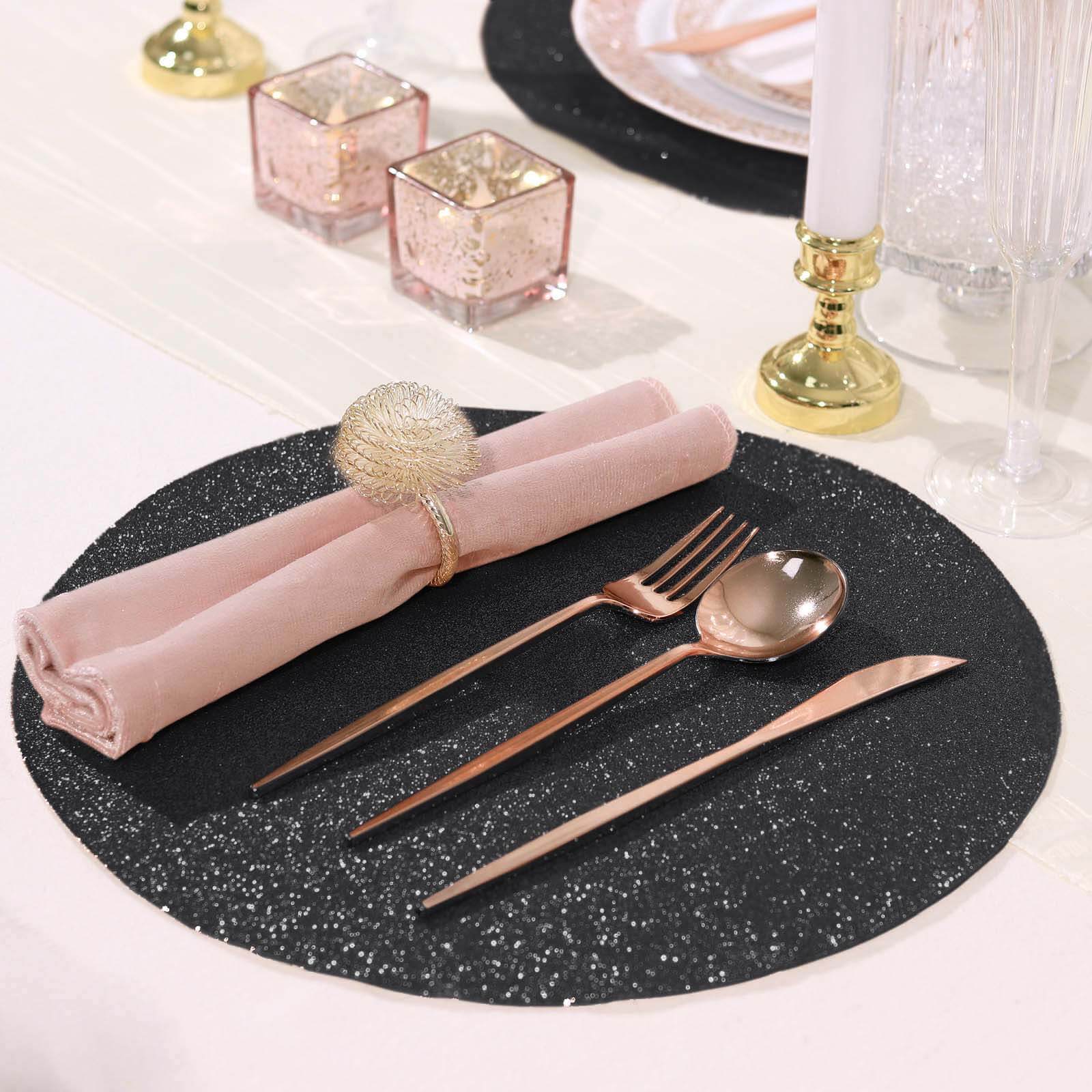 6-Pack Placemats 13" Round Glitter Design Black Sparkle - Non-Slip Decorative Table Mats for Stylish Dining - Image 6