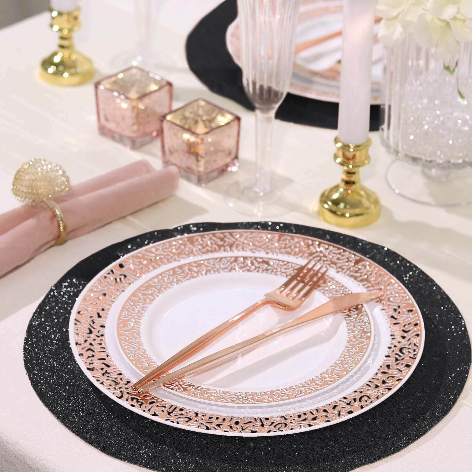 6-Pack Placemats 13" Round Glitter Design Black Sparkle - Non-Slip Decorative Table Mats for Stylish Dining - Image 8