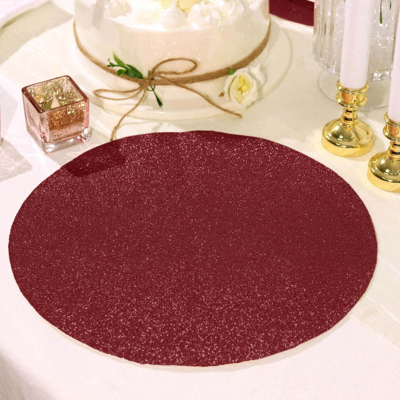 6-Pack Placemats 13" Round Glitter Design Burgundy Sparkle - Non-Slip Decorative Table Mats
