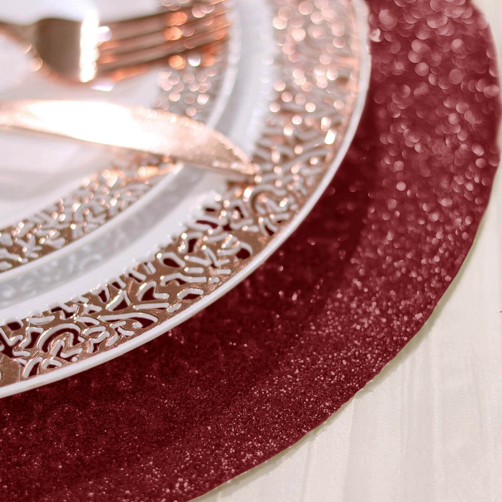 6-Pack Placemats 13" Round Glitter Design Burgundy Sparkle - Non-Slip Decorative Table Mats - Image 6