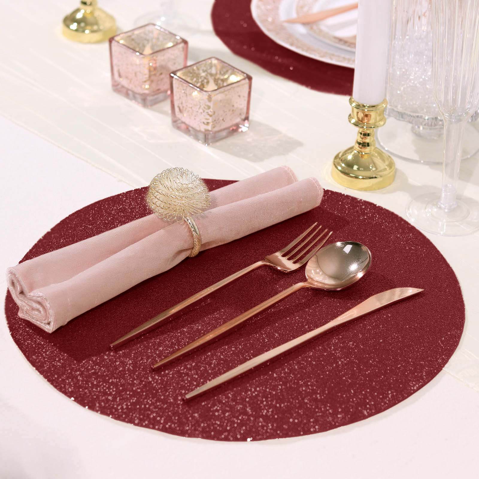 6-Pack Placemats 13" Round Glitter Design Burgundy Sparkle - Non-Slip Decorative Table Mats - Image 7