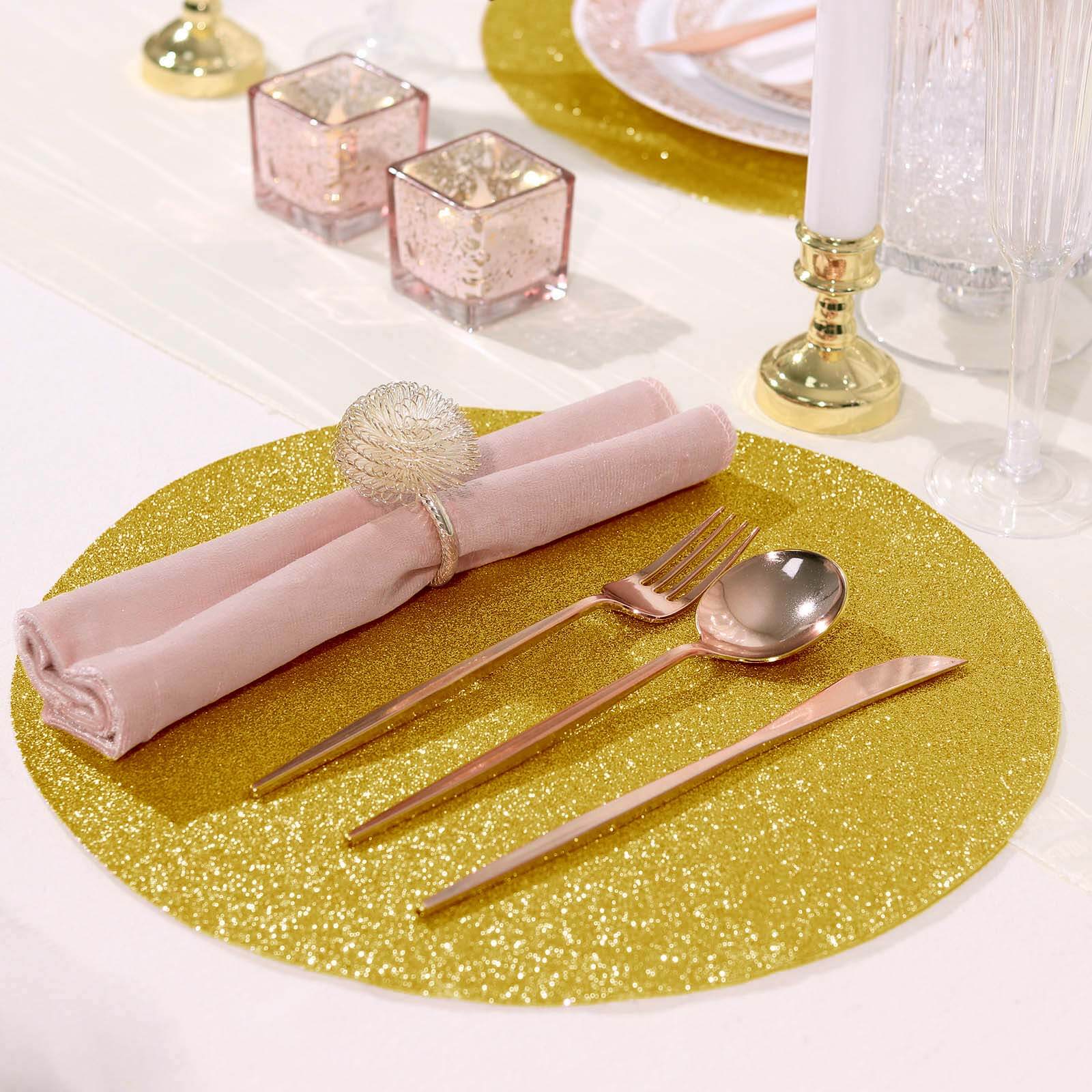 6-Pack Placemats 13" Round Glitter Design Gold Sparkle - Non-Slip Decorative Table Mats for Stylish Dining - Image 7