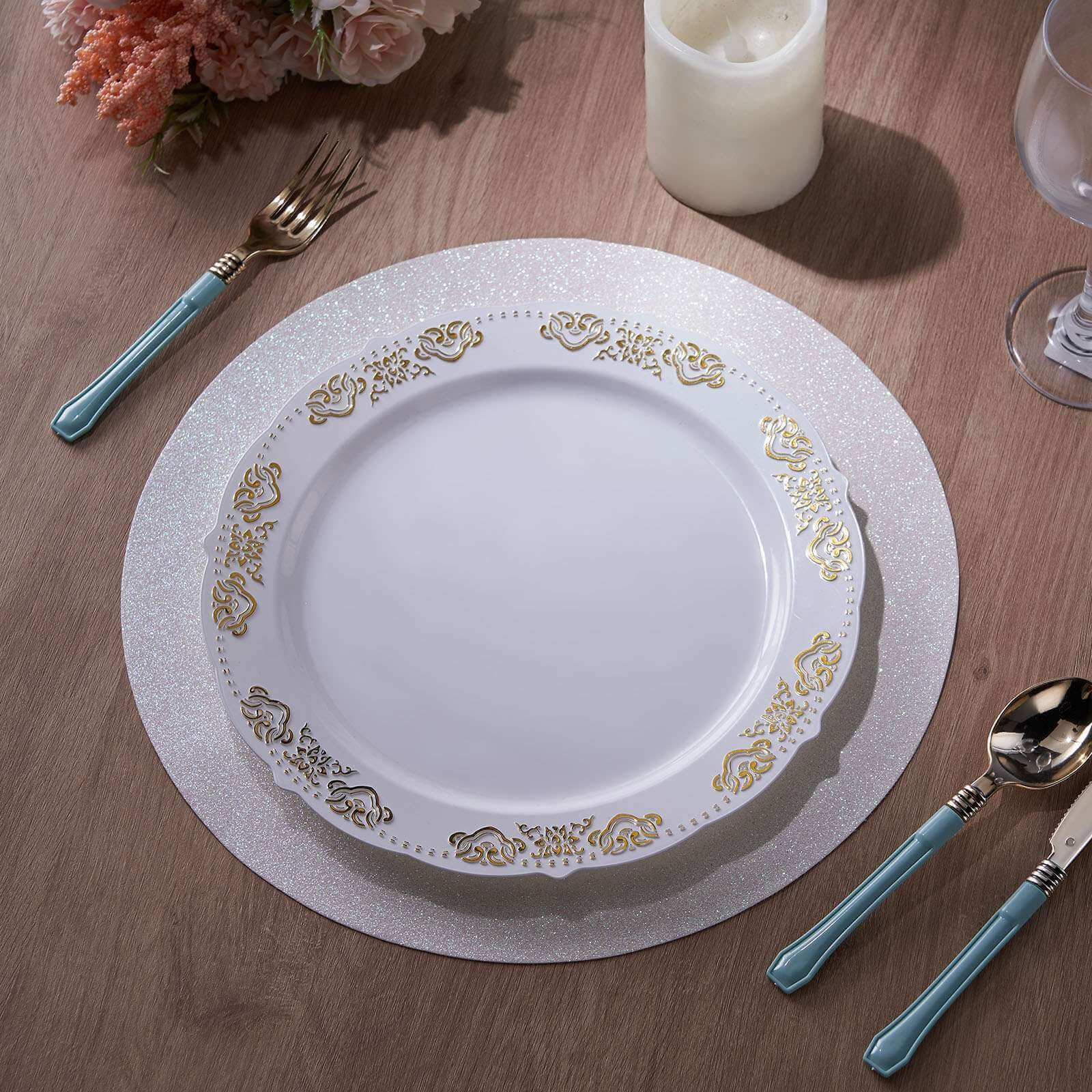 6-Pack Placemats 13" Round Glitter Design Iridescent Sparkle - Non-Slip Decorative Table Mats - Image 10