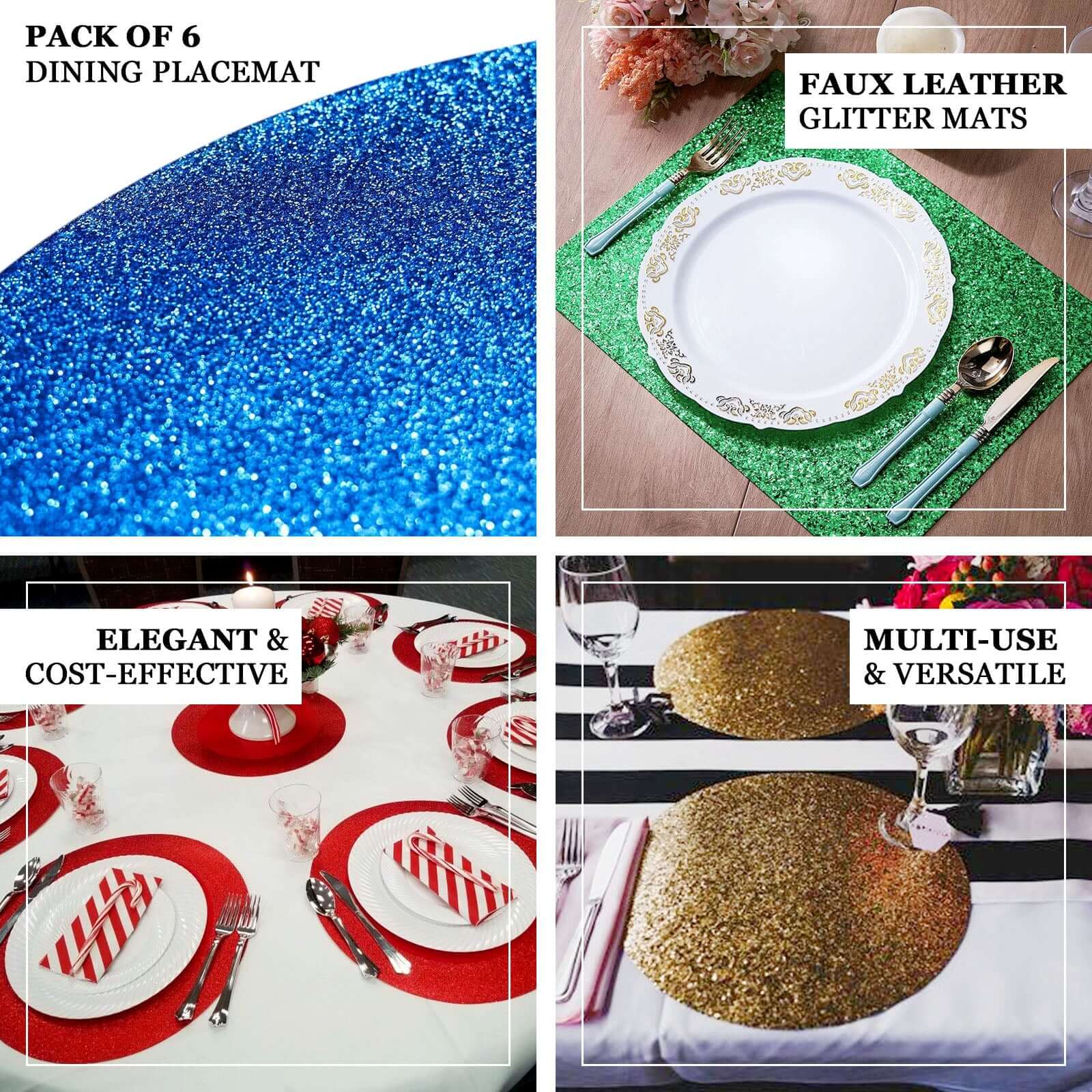 6-Pack Placemats 13" Round Glitter Design Rose Gold Sparkle - Non-Slip Decorative Table Mats - Image 4