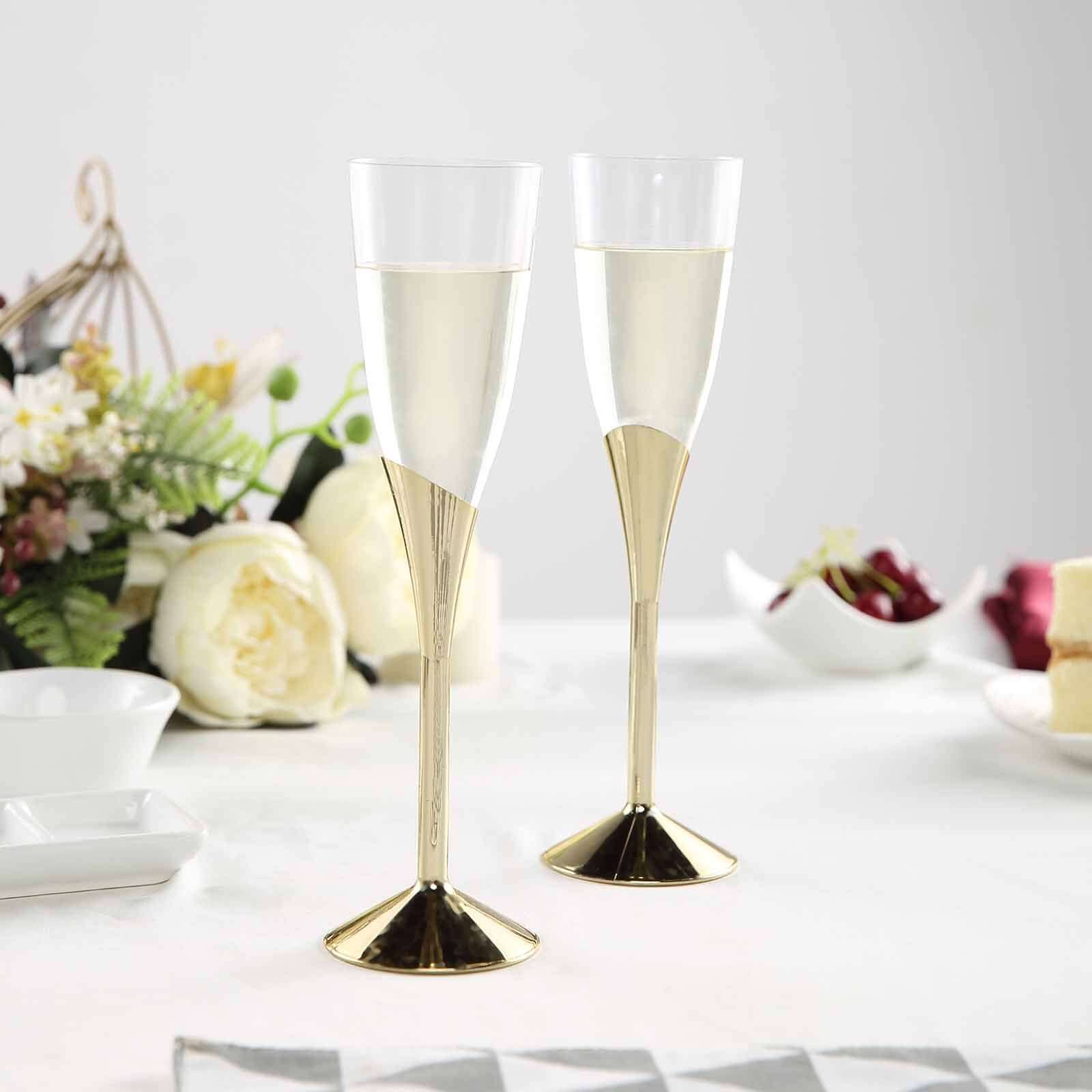 6-Pack Plastic Champagne Flutes 5oz Clear/Gold - Disposable Glasses with Detachable Base - Image 7