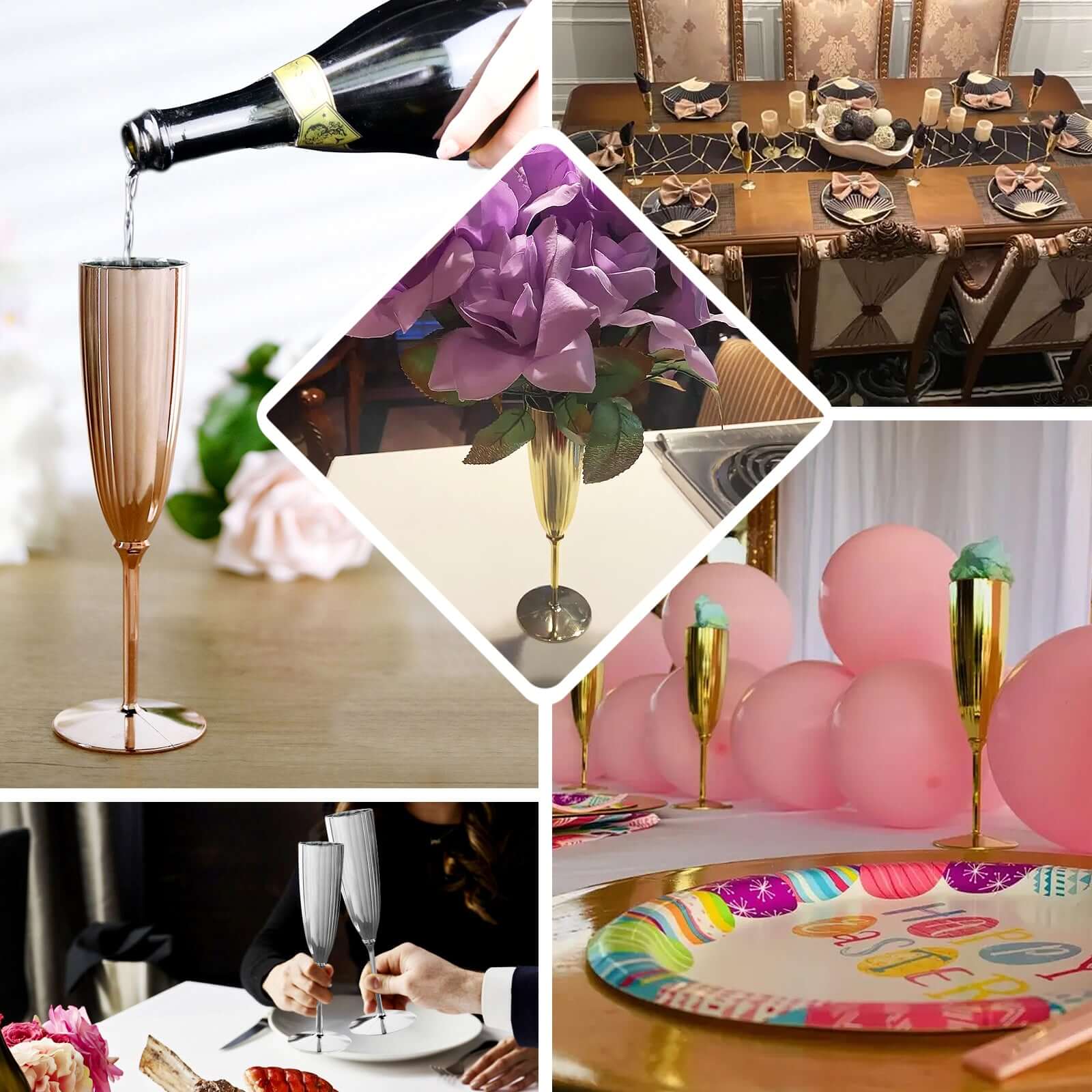 6-Pack Plastic Champagne Flutes 5oz Metallic Gold - Stylish Disposable Champagne Glasses for Cocktail Parties & Receptions - Image 5