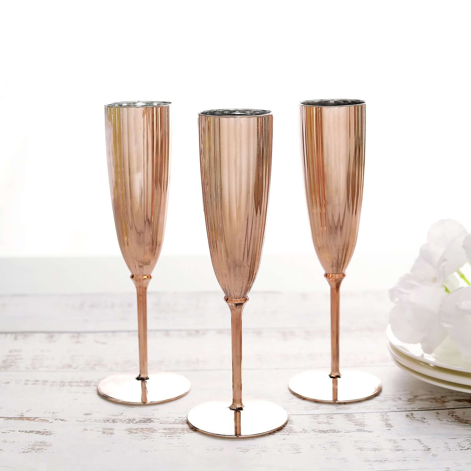 6-Pack Plastic Champagne Flutes 5oz Metallic Rose Gold - Stylish Disposable Champagne Glasses for Cocktail Parties & Receptions - Image 10