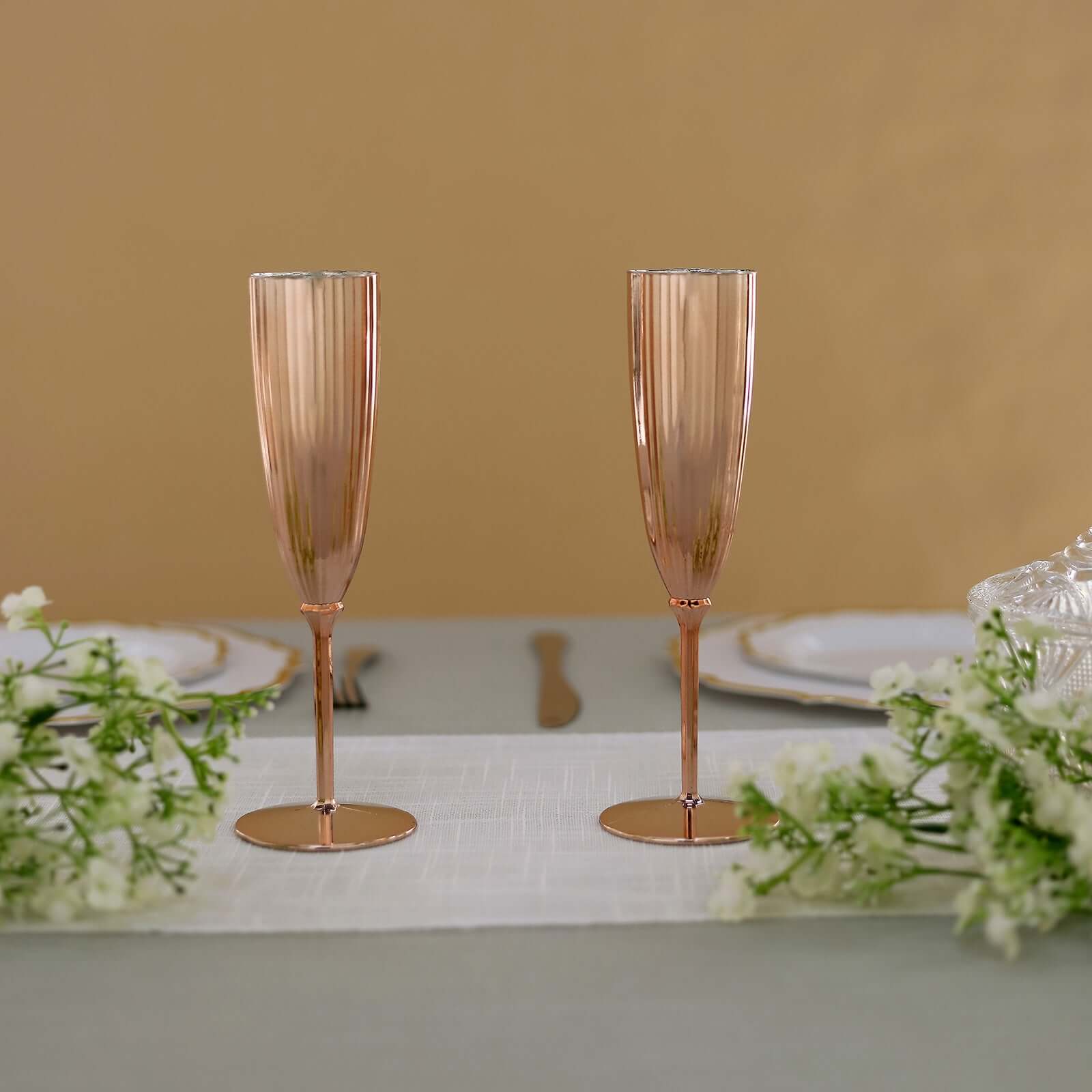 6-Pack Plastic Champagne Flutes 5oz Metallic Rose Gold - Stylish Disposable Champagne Glasses for Cocktail Parties & Receptions - Image 9