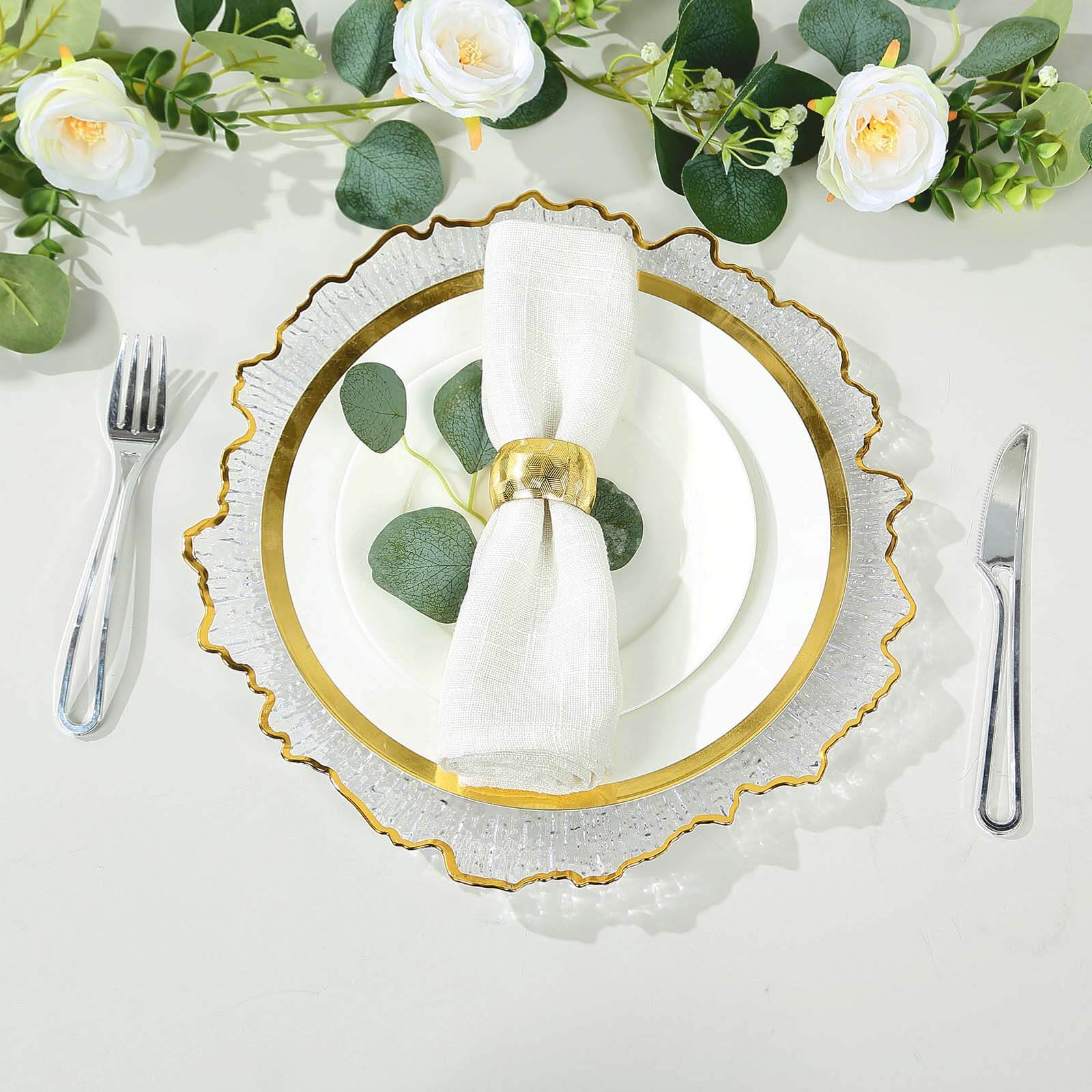6-Pack Plastic Charger Plates 13", Round Clear Reef Design with Gold Rim - Decorative Dinner Party Serving Plates - Image 7