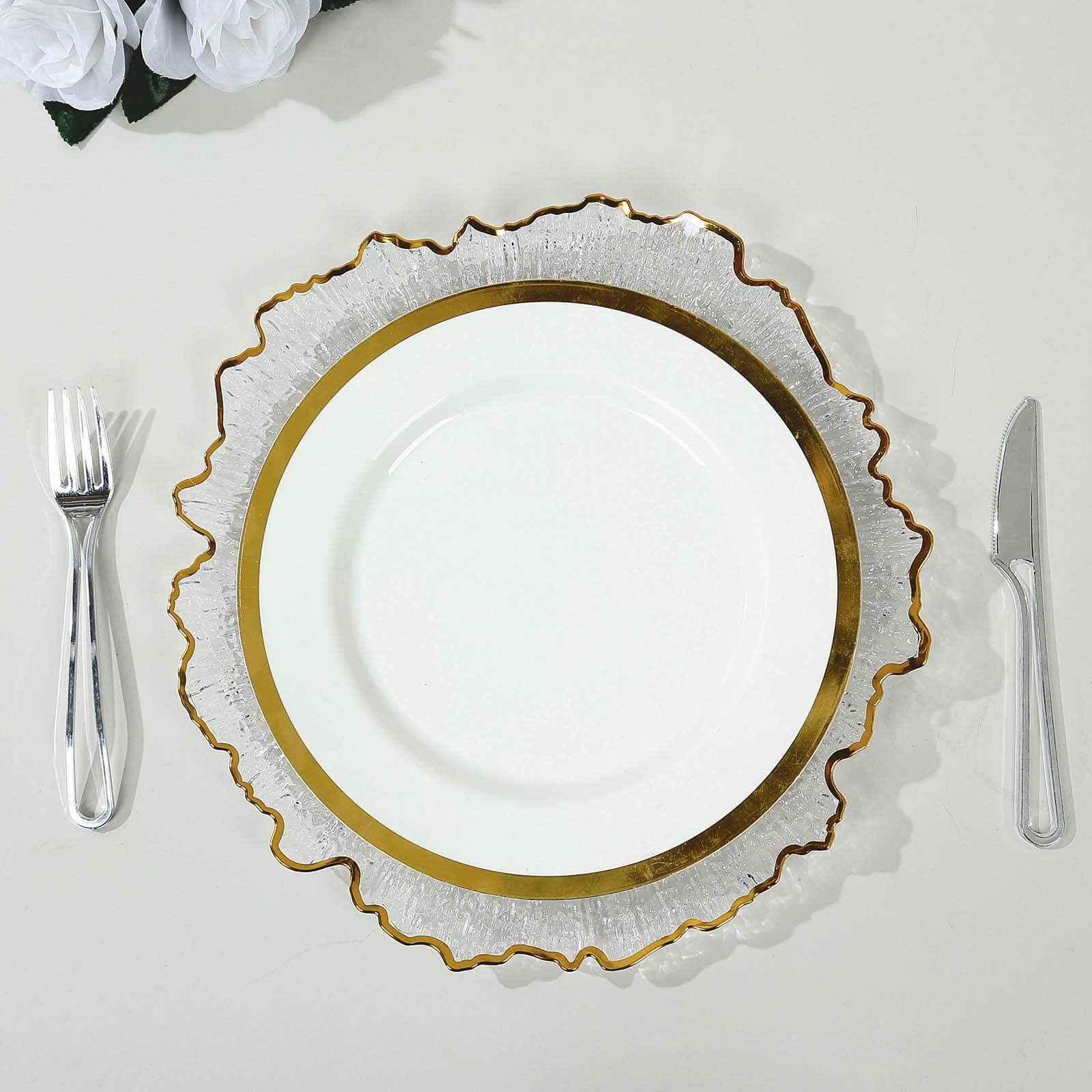 6-Pack Plastic Charger Plates 13", Round Clear Reef Design with Gold Rim - Decorative Dinner Party Serving Plates - Image 8